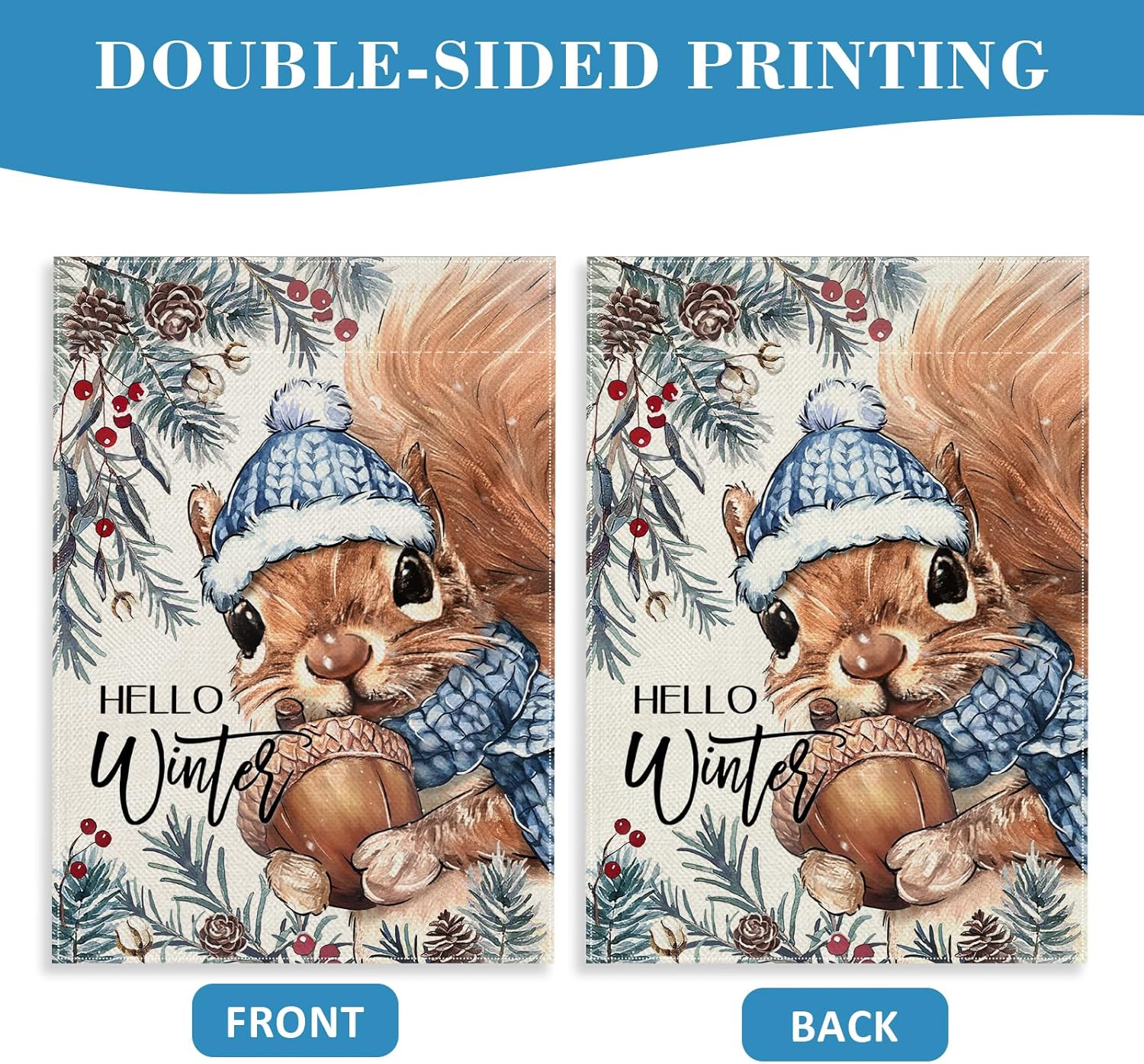 Hello Winter Squirrel Decorative Garden Flag, Christmas Animal Acorn Red Berry Pine Needle Yard Outside Decorations, Seasonal Burlap Outdoor Small Home Decor Double Sided 12 x 18 - Image 7