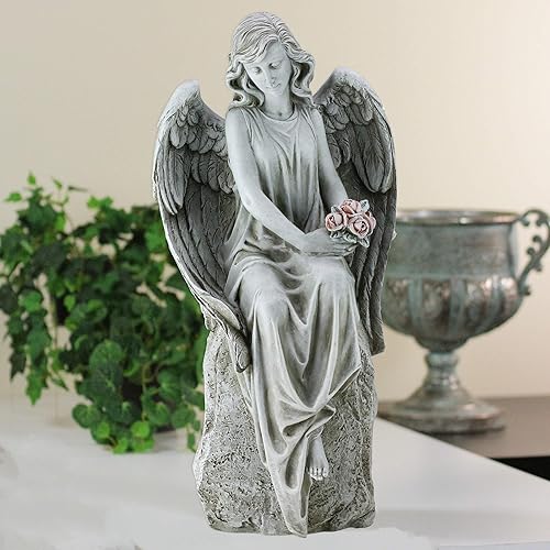 Miniatura 3 de Joseph's Studio by Roman Inc., Ángel con flores, colección de jardín, estatua religiosa, Sagrada familia, memorial, ángel, santo patrón, decoración