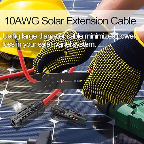 Miniatura 6 de Cable solar de extensión solar de 6 pies 10AWG con conector hembra y macho, kit de adaptador de cable de panel solar (6 pies rojo + 6 pies negro)