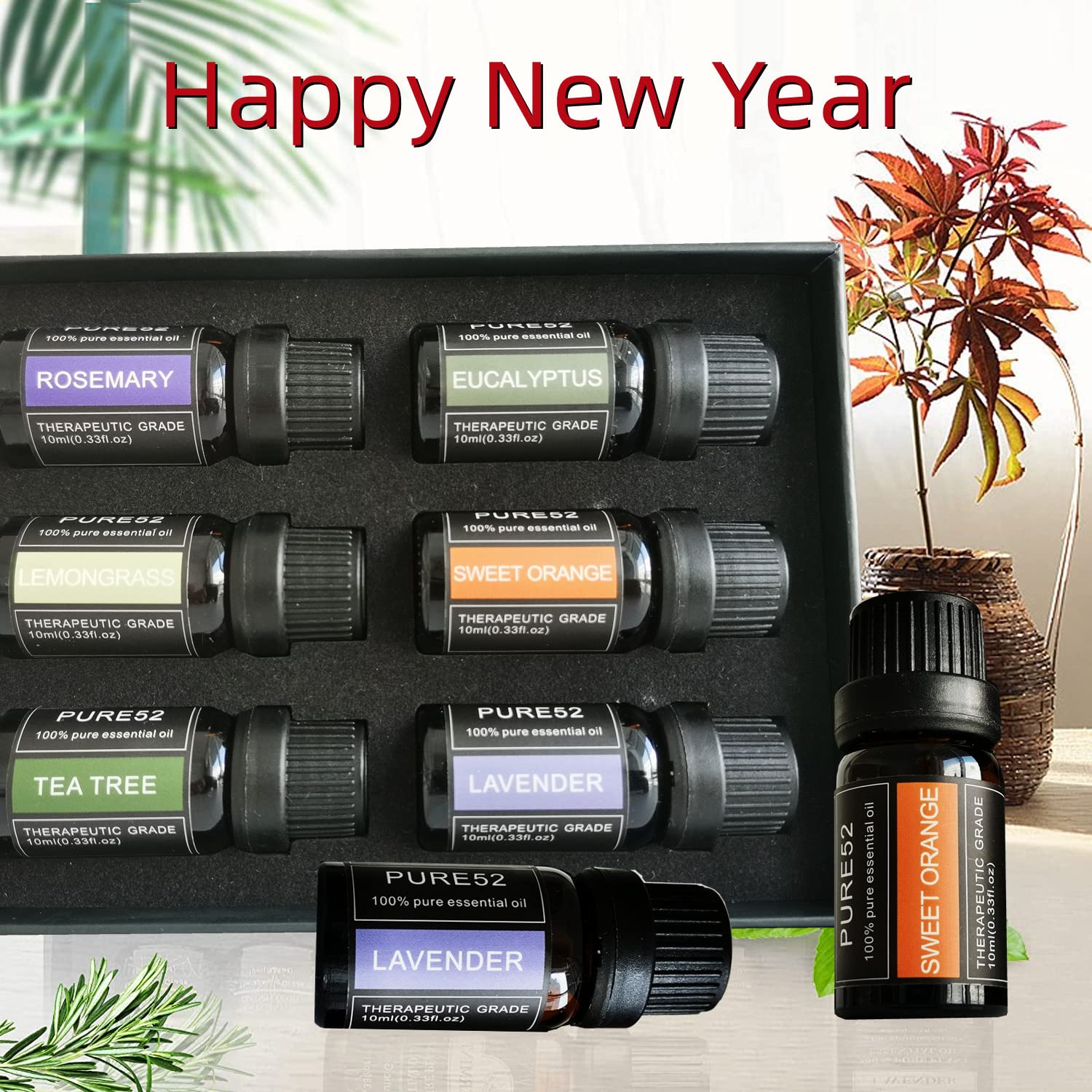 Floral Essential Oils Set, Pure Aromatherapy Diffuser Oils, Lavender, Sweet Orange, Tea Tree, Rosemary, Eucalyptus, Lemongrass, Essential Oils for Diffuser, Massage & Candle Soap Making, 6x10 ML