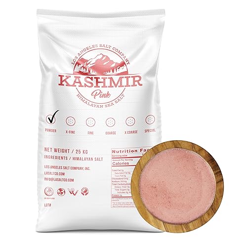 LA Salt's Kashmir Pink® Sal del Himalaya, grano en polvo (0.004-0.012 in), bolsa a granel de 55 libras