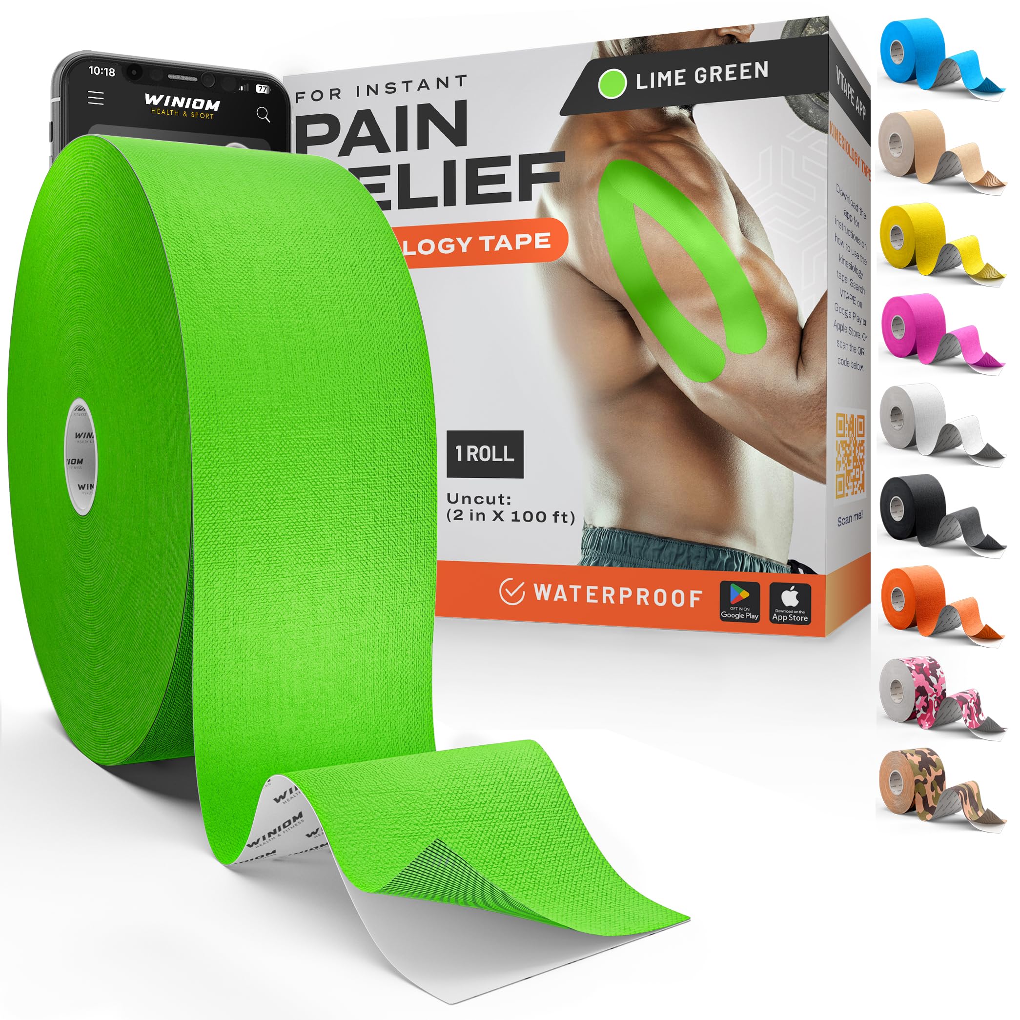 Kinesiology Tape - Waterproof Athletic Tape, Uncut Roll 2"x100ft
