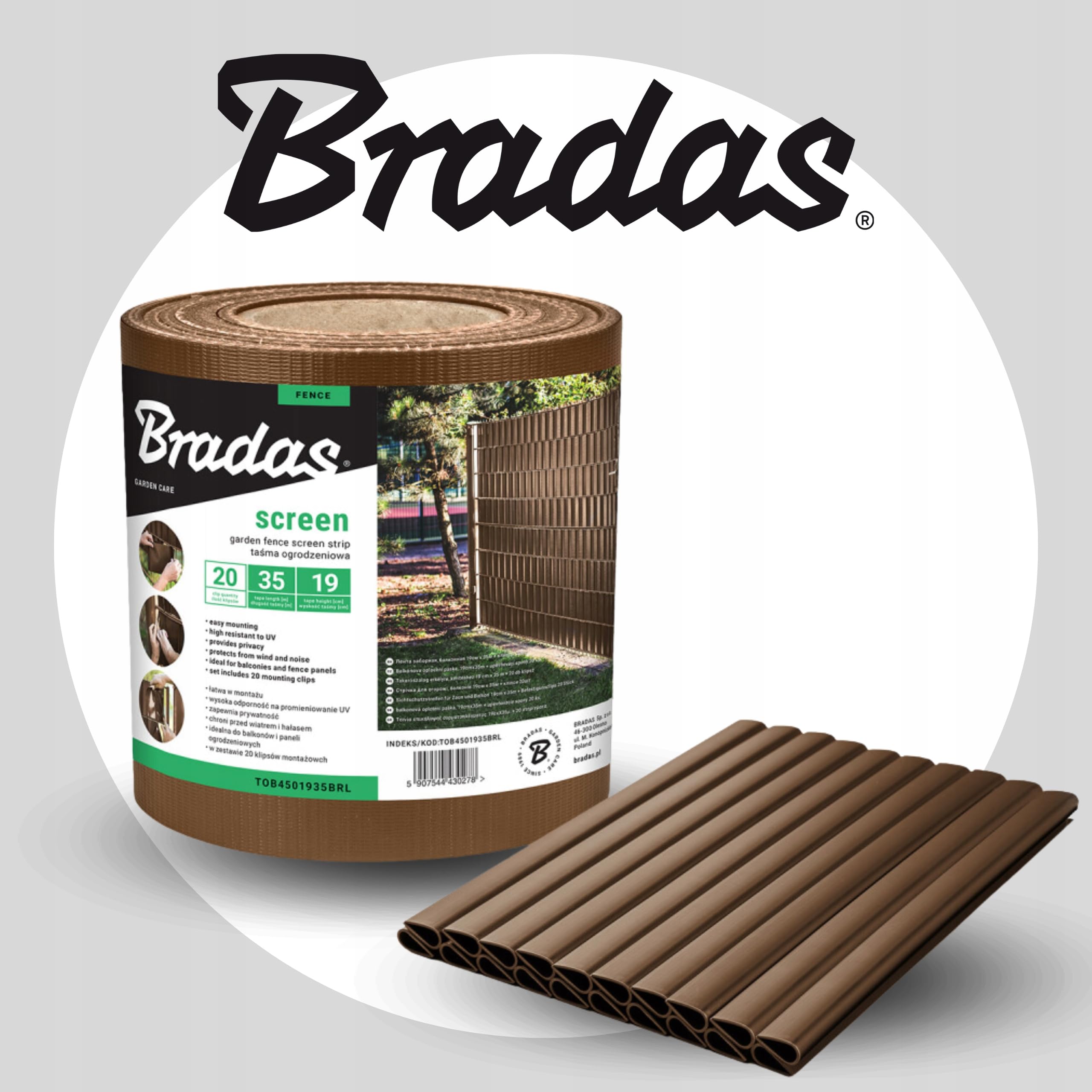 Bradas Sichtschutzstreifen Doppelstabmatten 19 cm x 35 m Braun - Inkl. 20 Clips - UV- und Witterungsbeständig - Für Metall-, Holz-, Plastikzäune - Einfache Montage - Privat & Windschutz Sichtschutz