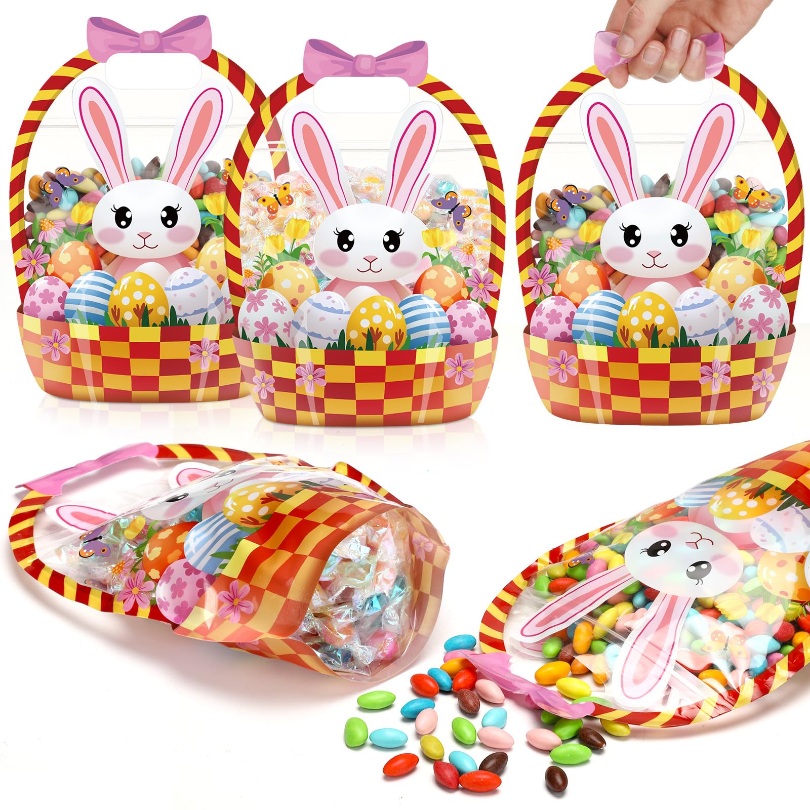 Fuutreo 12 Pcs Easter Gift Bags Transparent Bunny Sealing Pouches with Handles Resealable Happy Easter Plastic Favor Bags for Spring Holiday Party Candy Gift Wrapping Supplies Decoration (Bunny) โ image 1