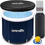 SereneLife Inflatable Insulated Cold Plunge Tub - One Person Ice Bath Tub with Lid, Cold Plunge Relaxation Pod for Athletes with 78 Gallons Capacity (Black)