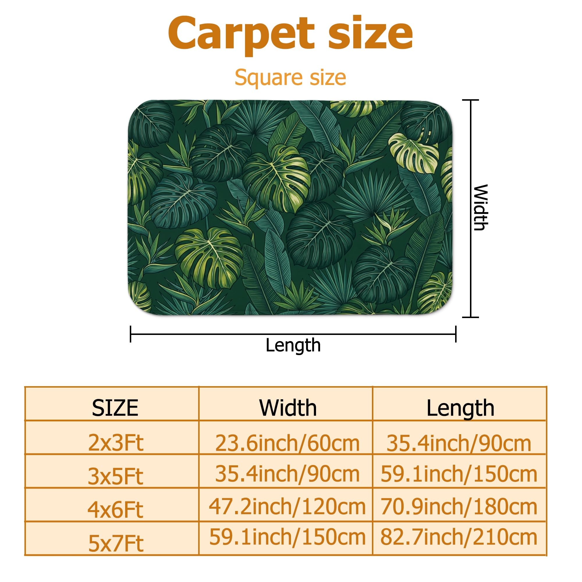 Monstera Tapis rectangulaire doux antidérapant et résistant aux taches pour salon, chambre à coucher, salle de classe, dortoir, 1,5 x 2,1 m, vert foncé