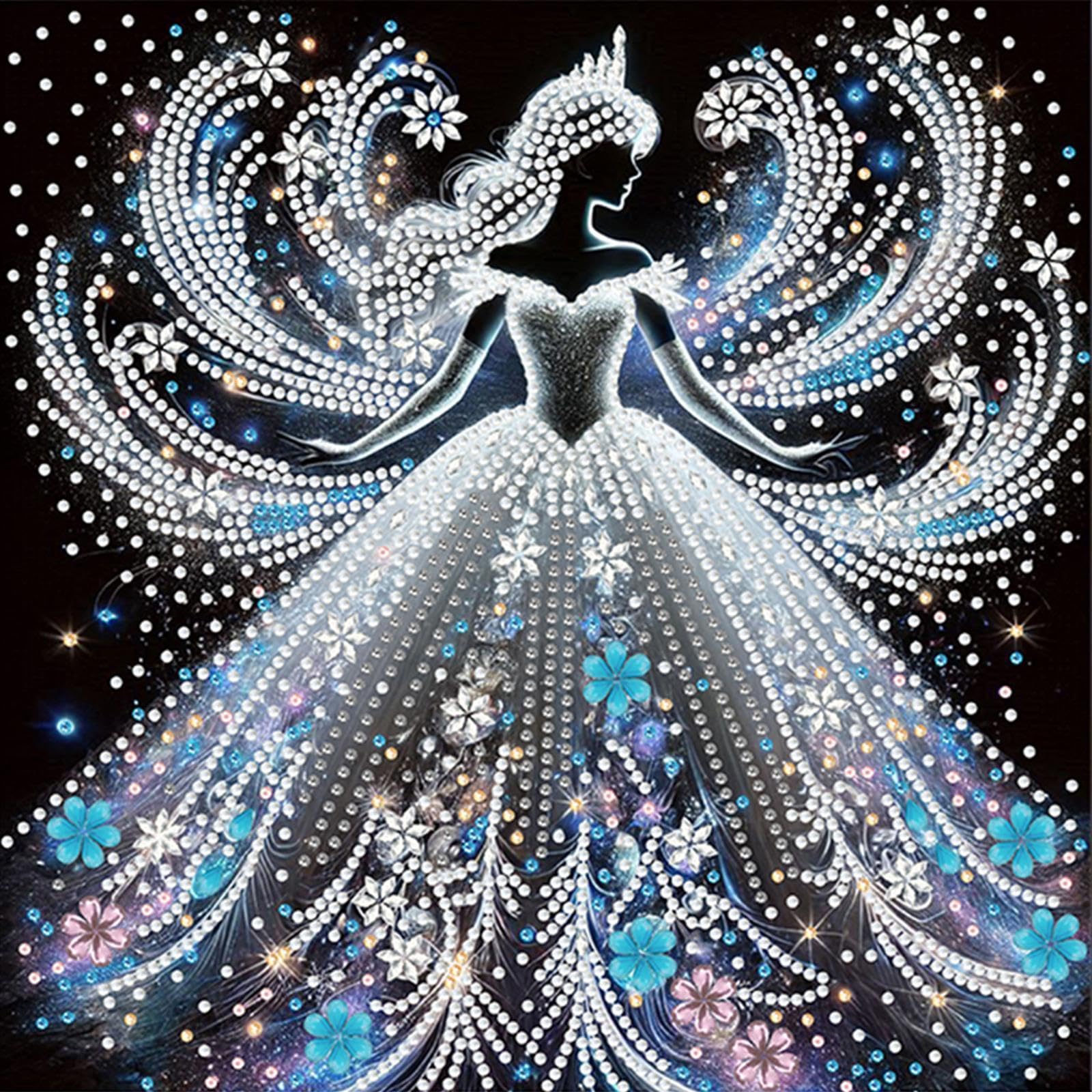 Luminous Dress Beauty 5D DIY Diamond Art Painting Kits Partial Drill Gem 30x30cm (A)