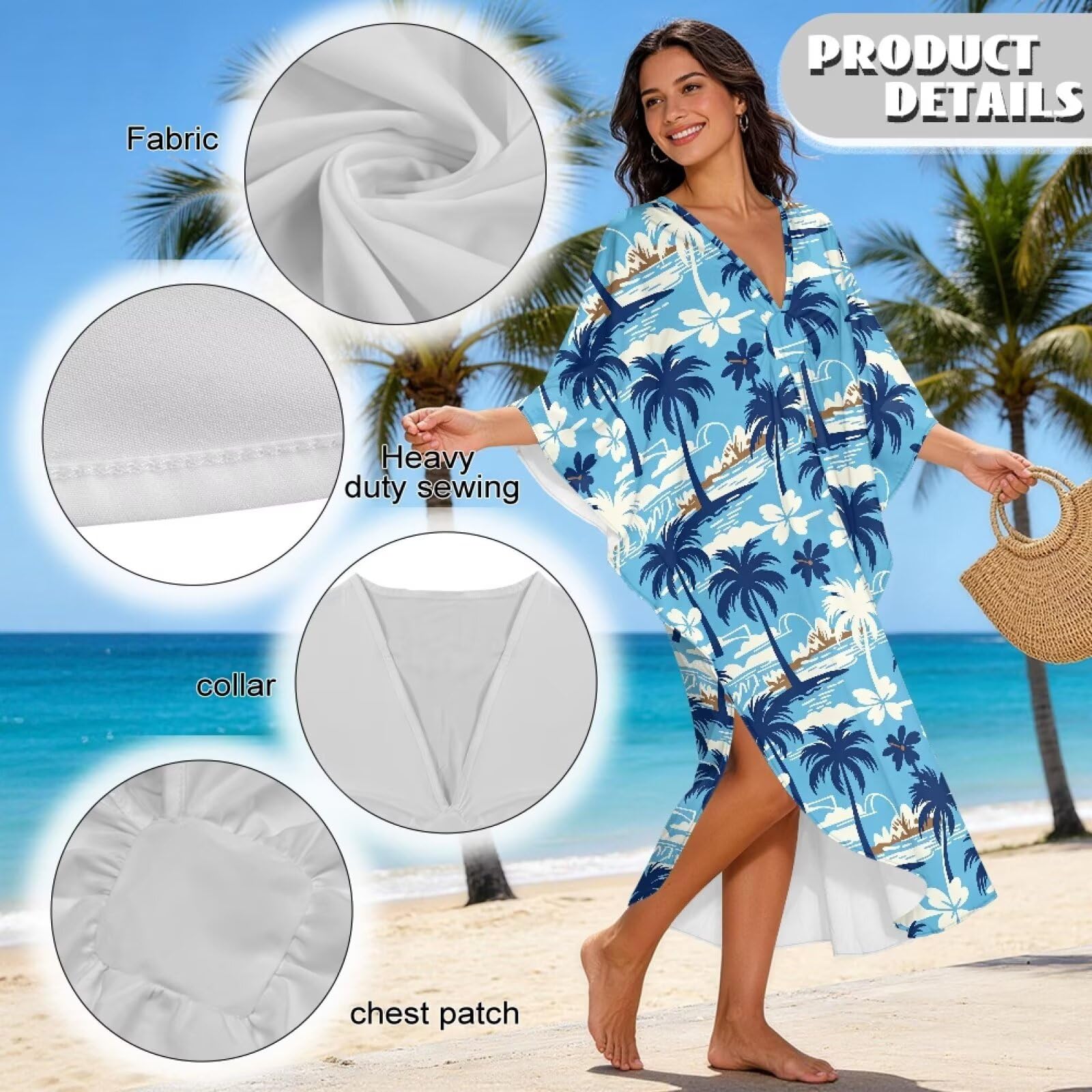 Xoenoiee Damskie sukienki kaftan plus size okrycie rękaw nietoperz letni strój kąpielowy kaftan okrycie plażowe