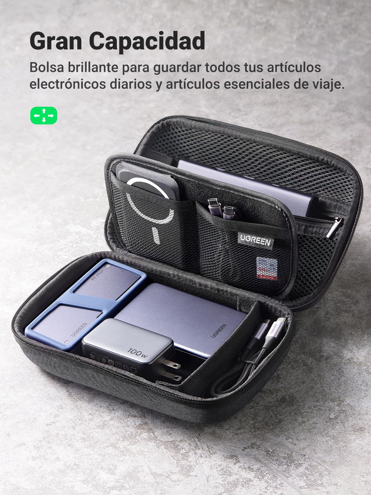 UGREEN Organizador Viaje Almacenamiento de Accesorios Electrónicos, Bolsa de Cable Impermeable, Protección a Prueba de Golpes, para Memoria USB, Cargador de Disco Duro, Batería