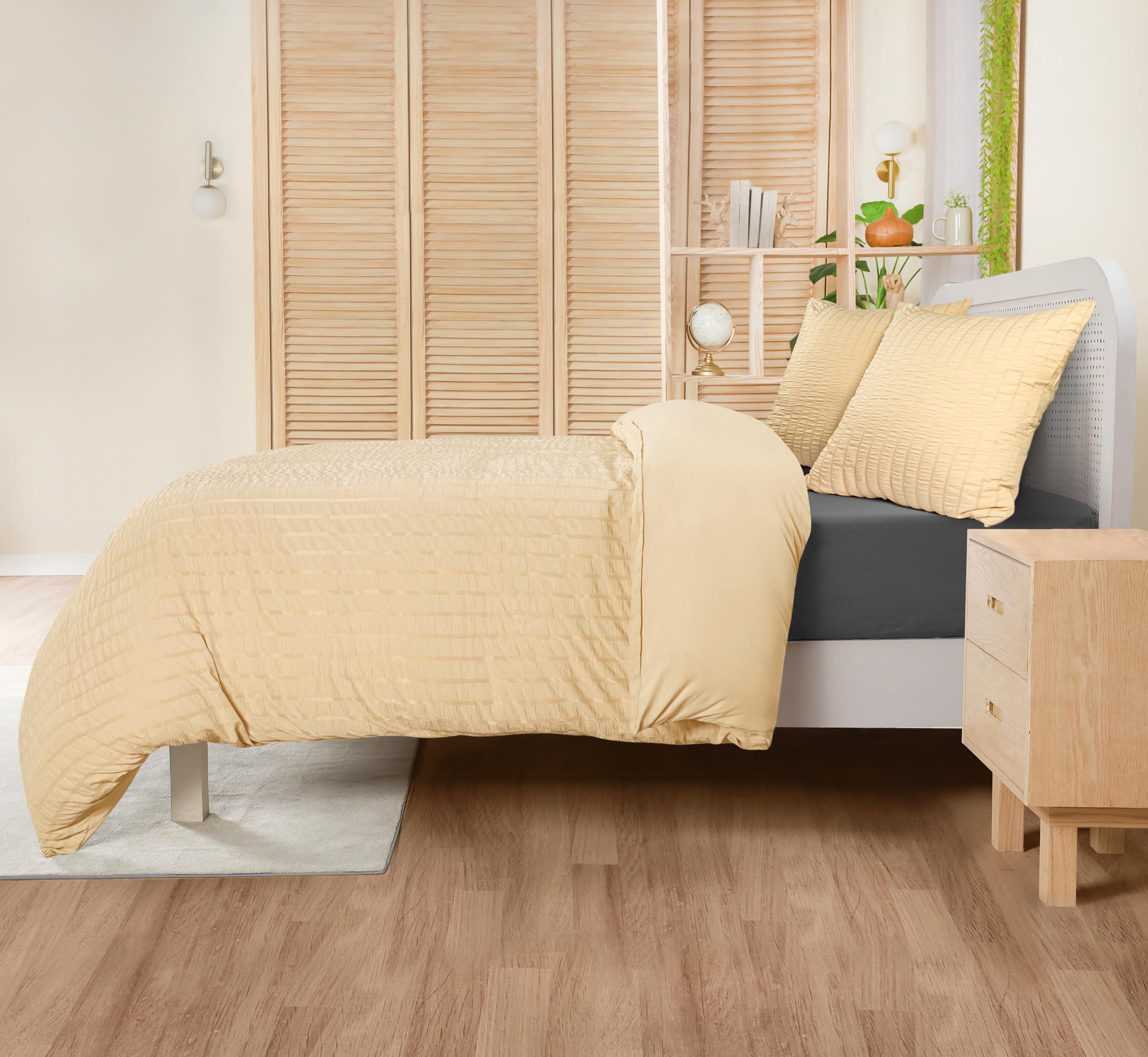 Utopia Bedding Set Copripiumino Seersucker - Include 1 Copripiumino Matrimoniale 240x220 cm con chiusura a cerniera, 2 Federe 65x65 cm con chiusura a busta; il piumino è venduto separatamente.