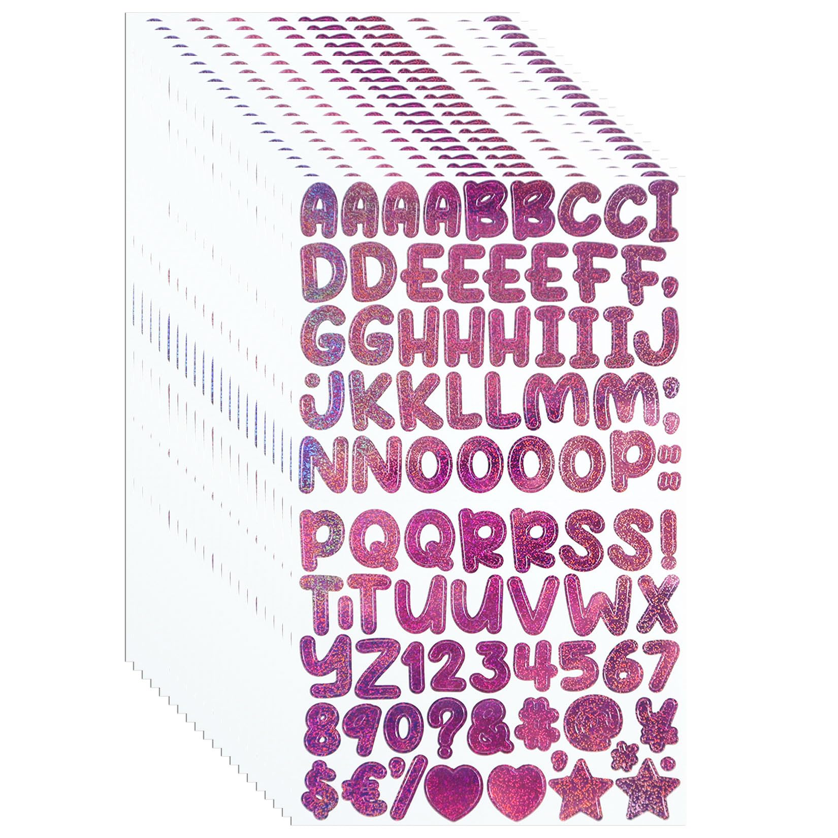 YIKTUNQ 1780 Pieces Glitter Pink Letter Number Sticker,20 Sheets Self-Adhesive Vinyl Sparkle Alphabet Label Decals for Scrapbook Lunch Boxes Name Tag