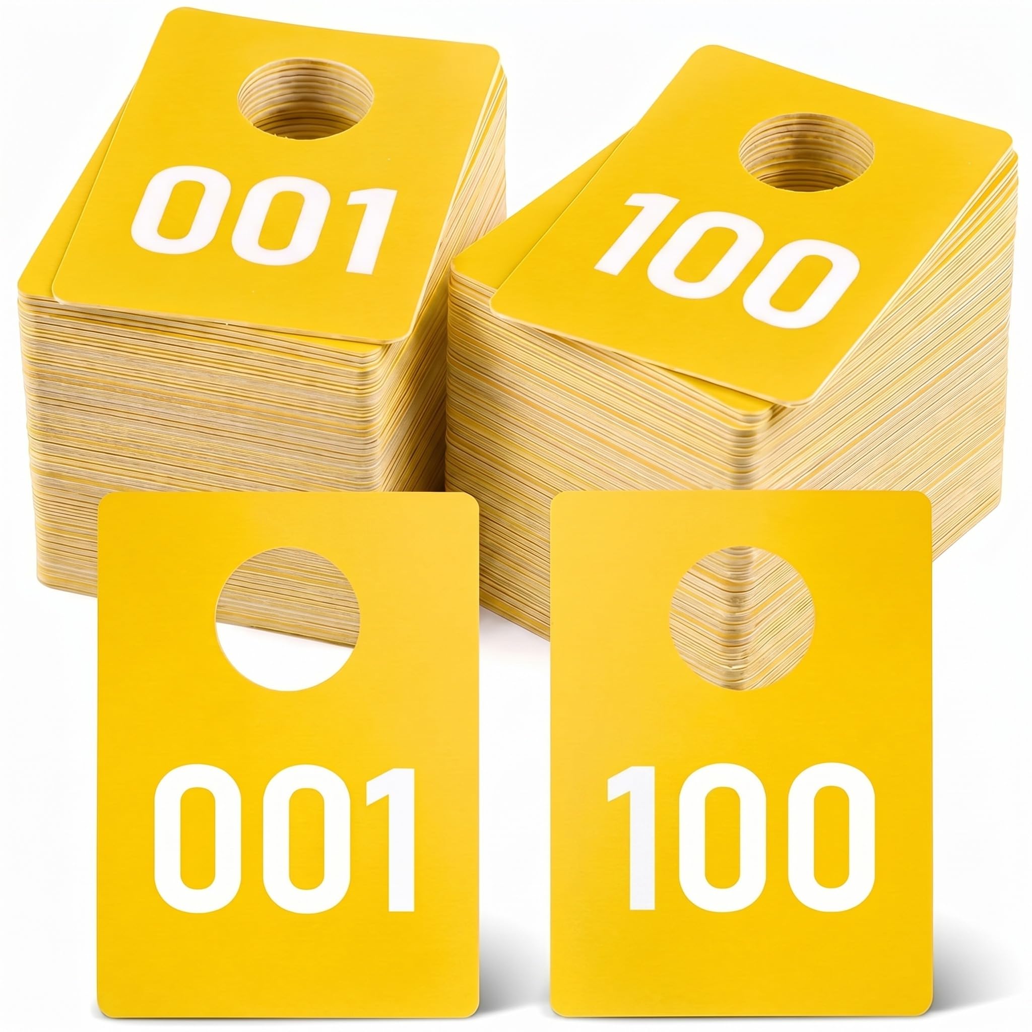 Jetec 2 Sets de Tickets de Guardarropa Numerados 1-100, Fichas de Plástico Numeradas, Impresión a Doble Cara con Diseños Estándar y Espejados, Boletos de Rifa para Eventos en Vivo (Amarillo)