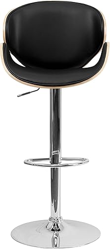 Miniatura 8 de Taburete de bar Flash Furniture de madera de haya con altura ajustable y asiento y respaldo de vinilo negro curvado Espuma Madera Vinilo Hayedo