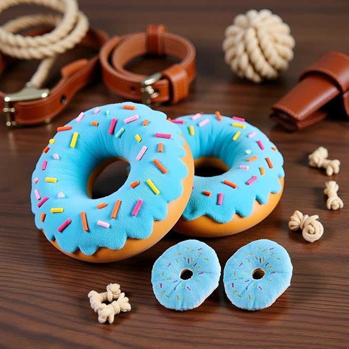 2 PCS Juguete para perro en forma de dona azul, sonoro y duradero miniatura 5
