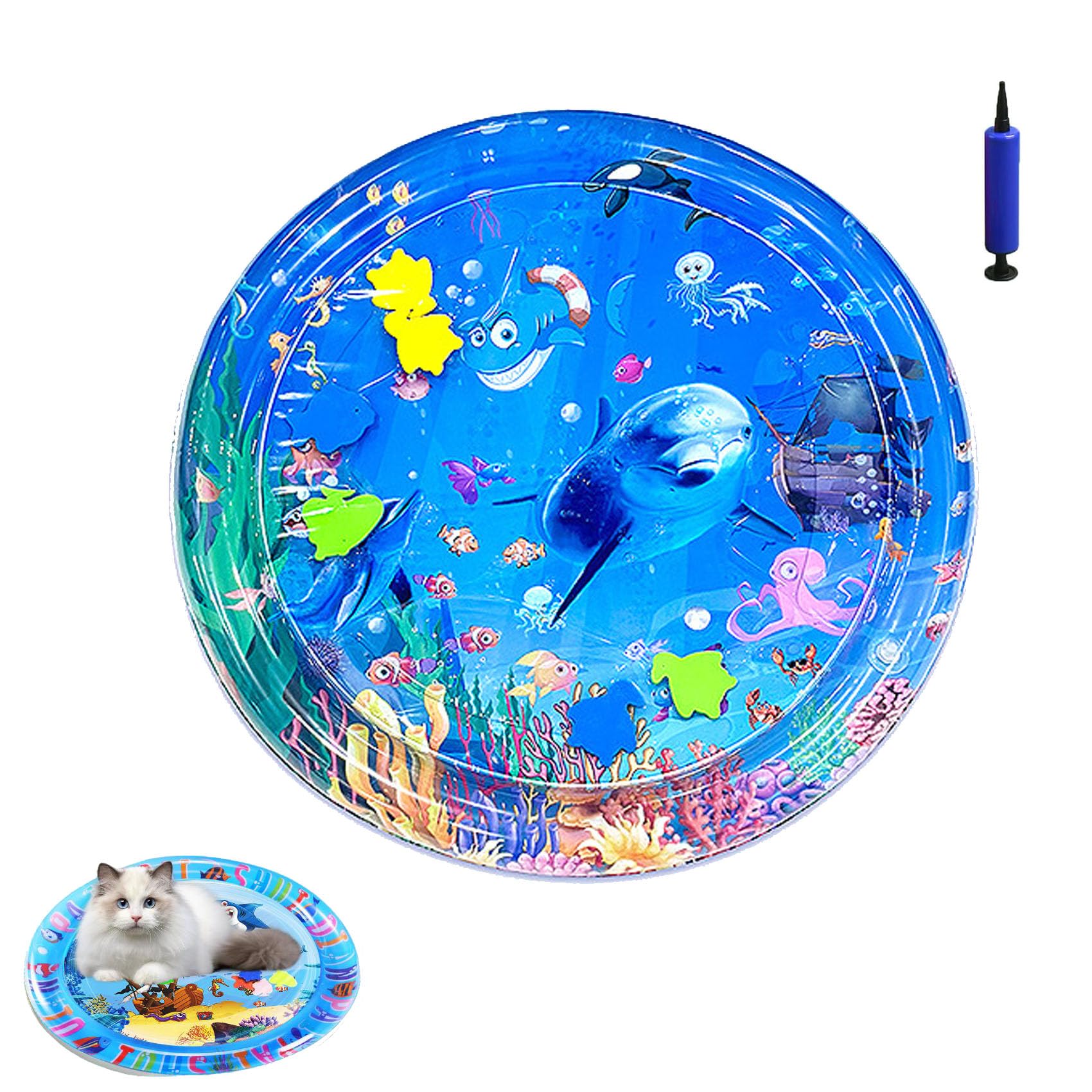 Pet Water Bed, Interactive Sensory Pad with Floating Fish, Cooling Mat for Dogs/Cat (B,Small)