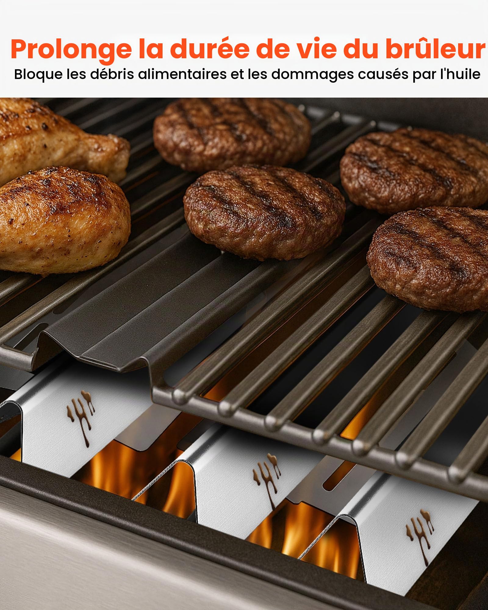 VEVOR Barres Cache-brûleurs et Diffuseur de Chaleur pour Barbecue 7PCs, Déflecteur de Graisse pour Brûleur 44,6 cm, Pièce de Rechange pour Barbecues Weber Genesis Série 300, E310, E320, E330, S310