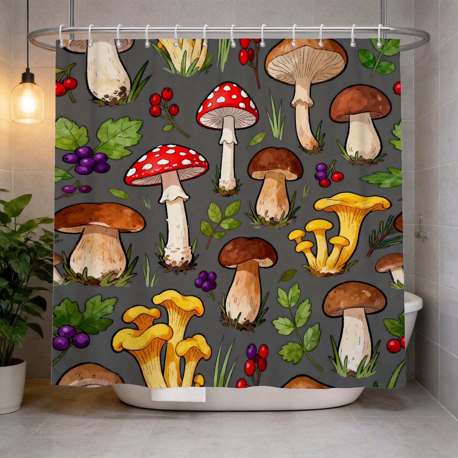 Hongduo 3D Cartoon Mushroom Shower Curtain for Stalls Bathtubs Pastoral Illustration Bathroom Decor Shower Curtain Set Polyester Fabric Waterproof 180x180cm/71X71 Inch with Hooks