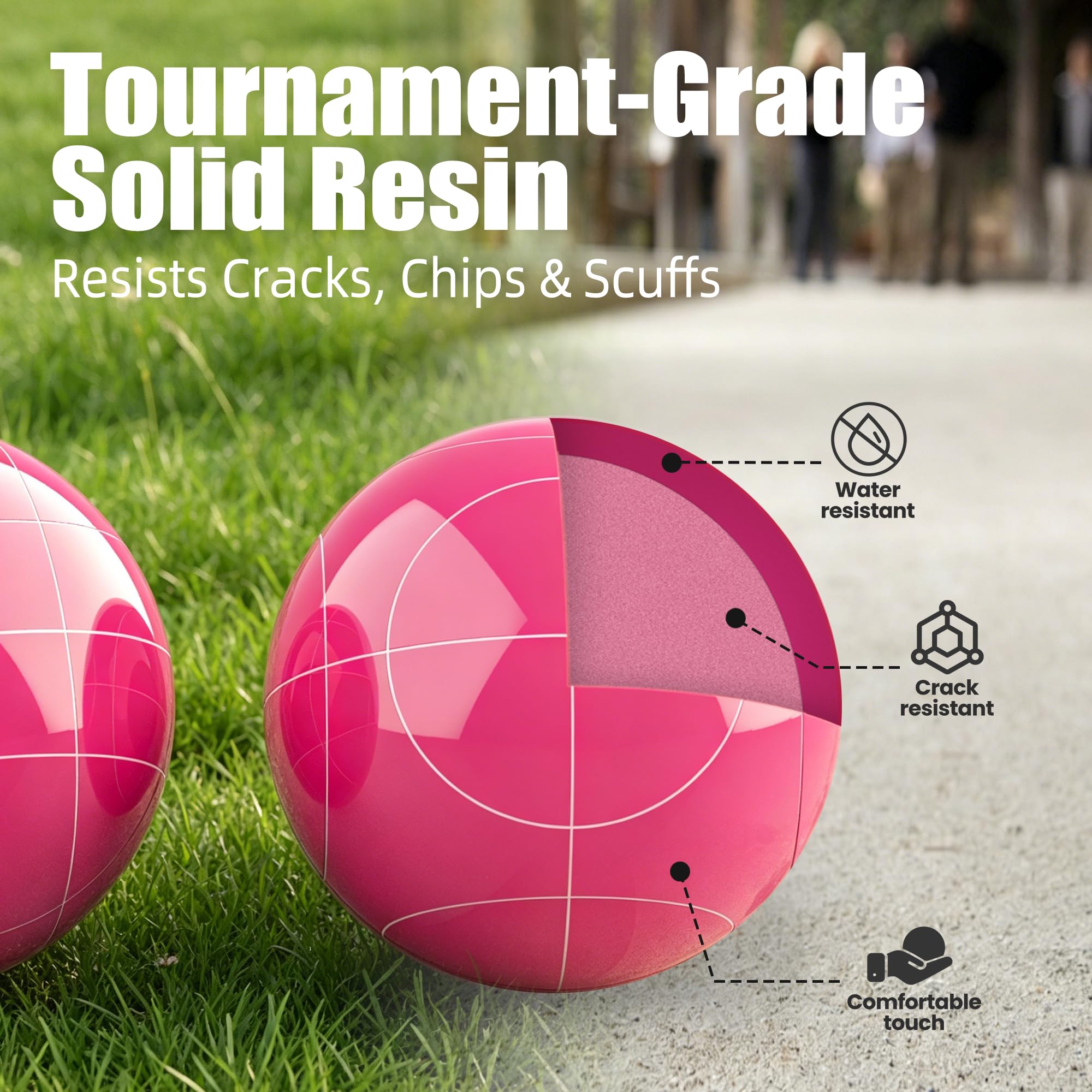 Bocci-Set für Hinterhof, Rasen, Strand, Outdoor-Spiele, komplett mit 8 Bocci-Bällen aus massivem Harz, Pallino, Messseil und Tragetasche, mehrfarbig für 2–8 Spieler (100 mm)
