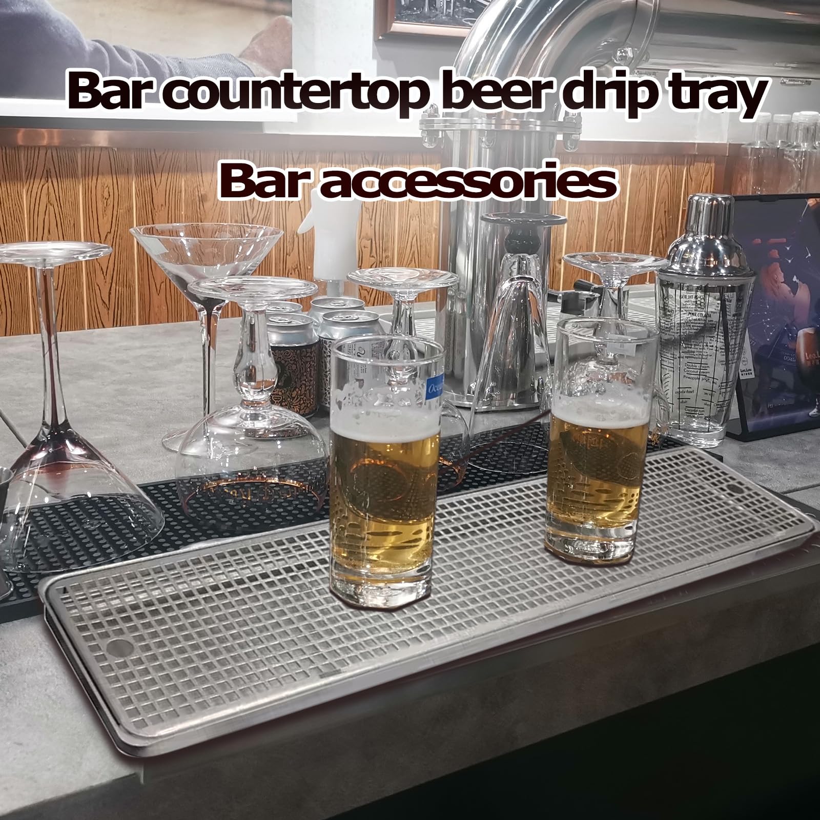 Vassoio antigoccia in acciaio inossidabile da 30 cm, vassoio rettangolare per scolare la birra per baristi, caffè, campeggio e bar, strumento per raccogliere l'acqua, 50 cm di lunghezza