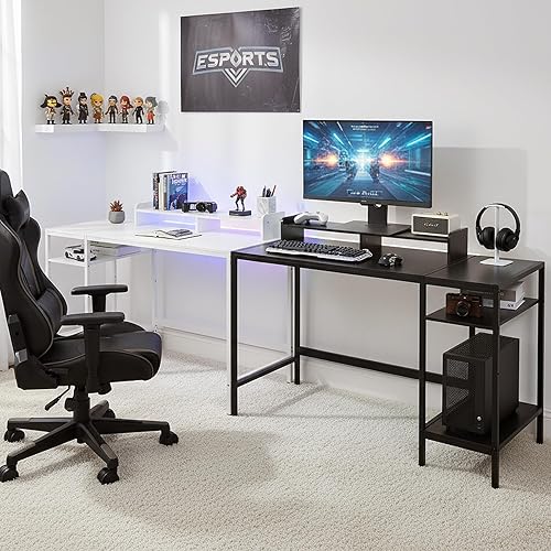 Miniatura 29 de Escritorio para computadora, escritorio para juegos de 43 pulgadas, escritorio de oficina en casa con almacenamiento, escritorio pequeño con soporte