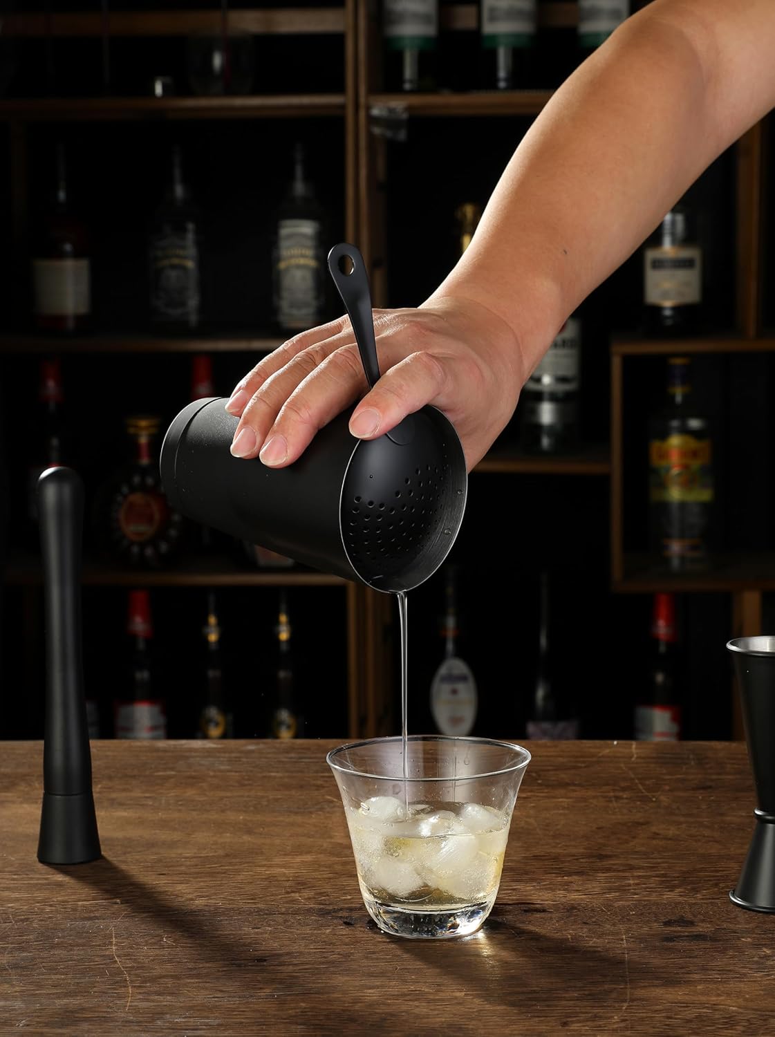 Cocktail Shaker Set - 13-Piece Bar Accessories Kit w/Weighted Boston Shaker, Strainer, Jigger, Muddler,Mixing Spoon and More - Home Bartending Tools, Accessories for Bartender, Matte Black - Image 3
