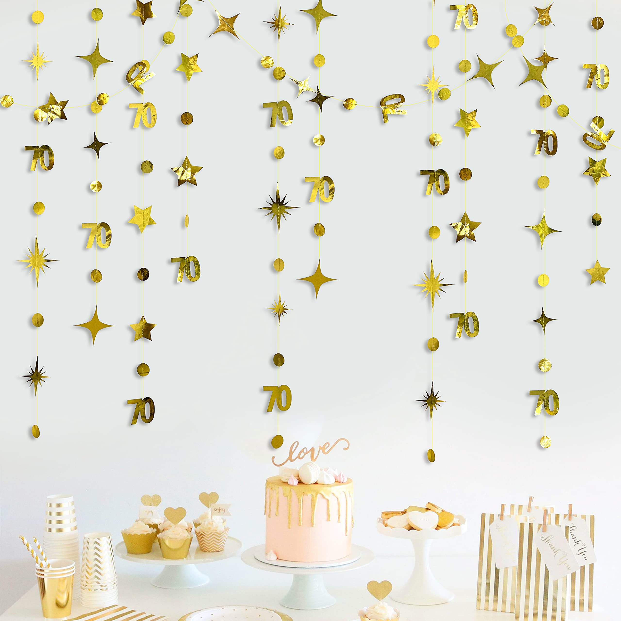 Ghirlanda Decorativa Per 10° Compleanno – Numero 10 Oro Con Stelle E Pois – 14 Metri – Ragazze E Ragazzi