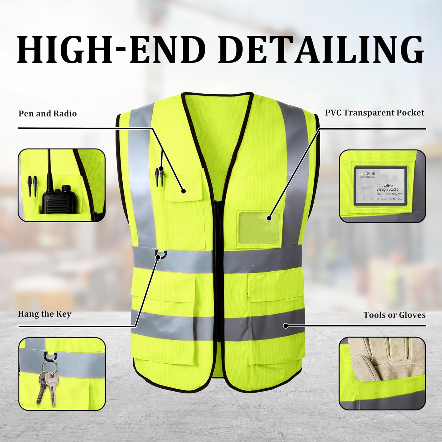 Custom Safety Vest with Logo, High Visibility Reflective Personalized Vest with Pockets for Men Women Construction - Image 4