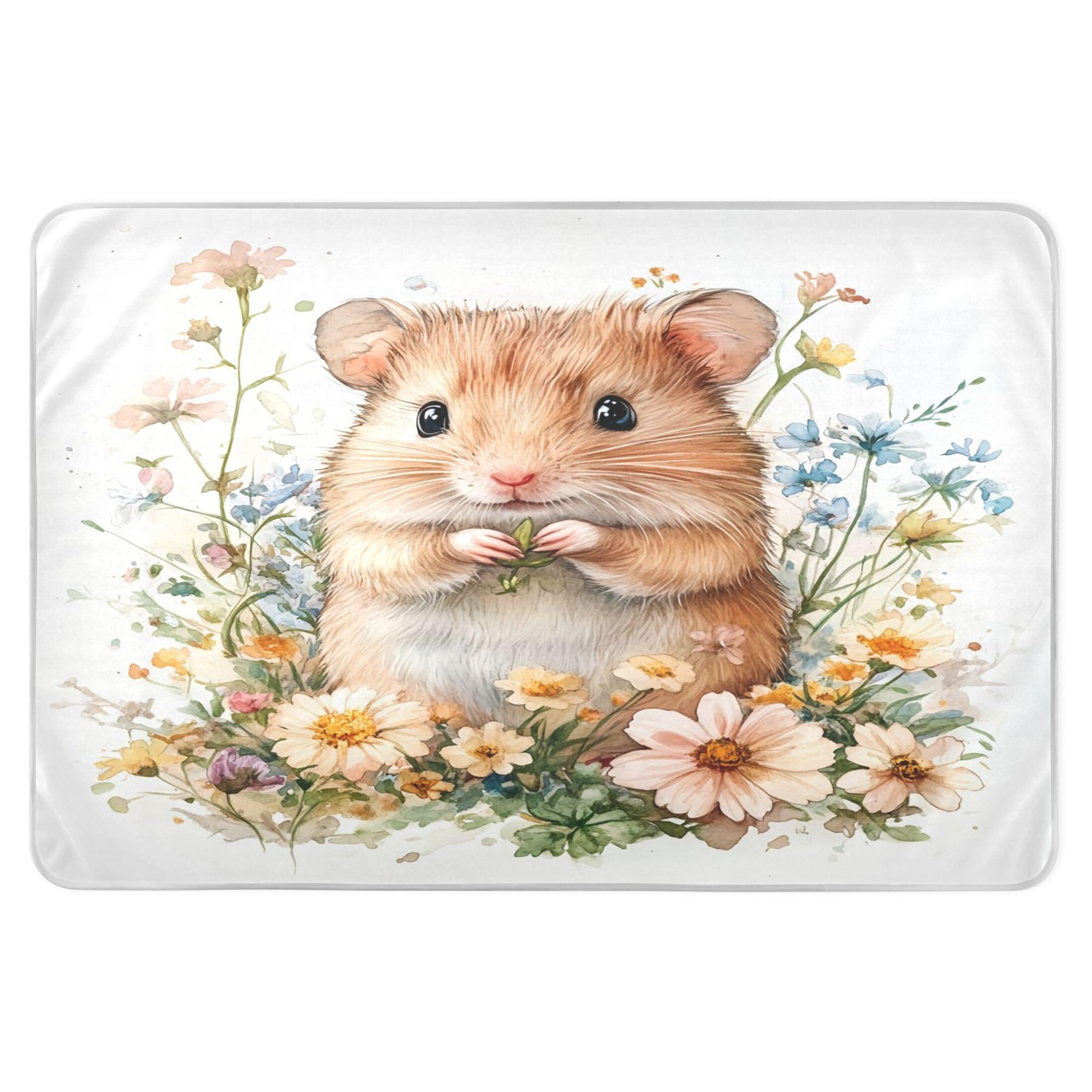 Takiito Cute Hamster Flowers Bed Pad Reusable Bed Underpad Washable Waterproof Leak-Proof Quick Dry Incontinence Pee Pad for Toddlers Kids Adults Pets 34x52 in