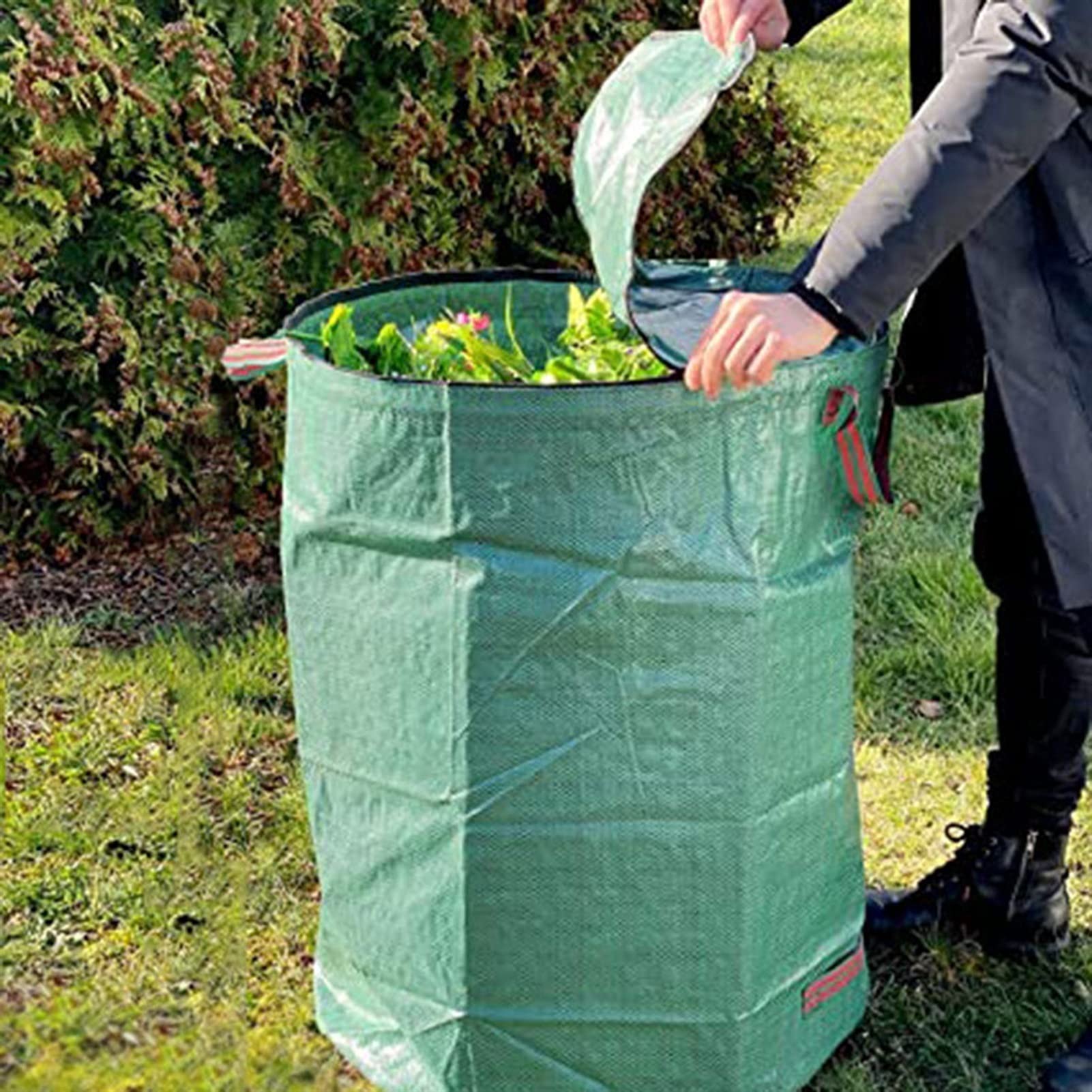 DINGFAN Sacchi Giardinaggio, Sacco Giardino Spazzatura, in Robusto Tessuto di Polipropilene Impermeabile (PP), Idrorepellente Riutilizzabile Borsa da Giardino (Size : 300L 67cm x 84cm)