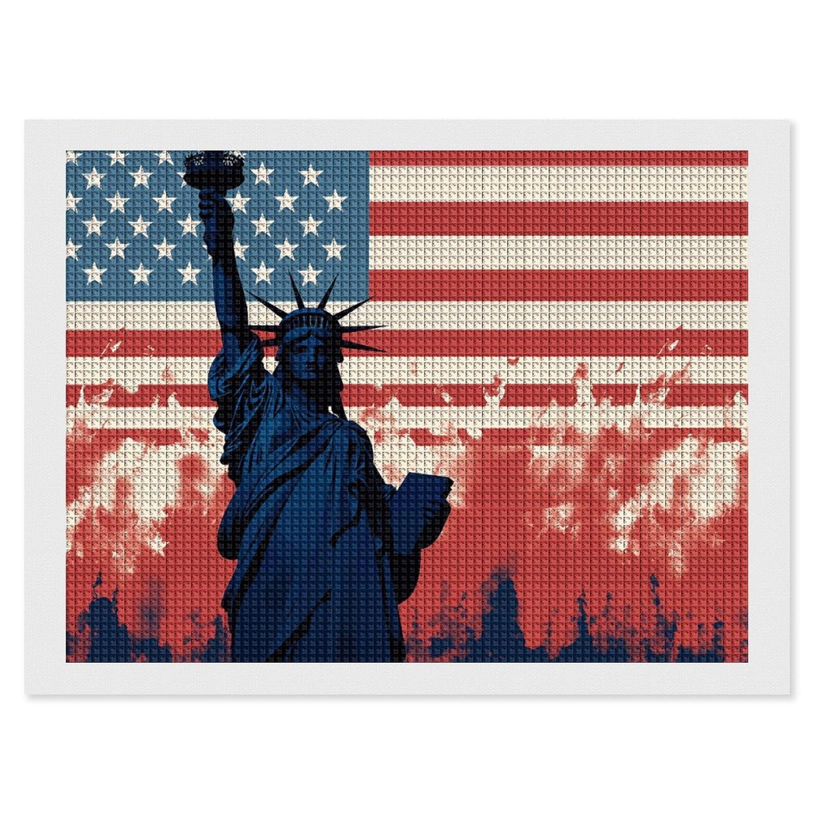 Diamond Painting Kits for Adults - DIY Diamond Art Kits for Beginners - Full 5D Paint Drill Diamond Dots Paintings- Flag with Silhouette of Lady Liberty Diamonds Pictures Gem Art And Craft Wall Decor