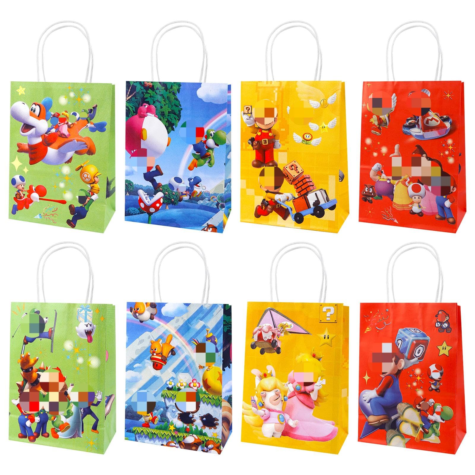 12PCS Cartoon Paper Party Bags, Sweet Bags with Handles, Colourful Paper Giftbags, Birthday Candy Bag Theme Party Supplies for Kids Birthdays Weddings Easter Halloween Christmas