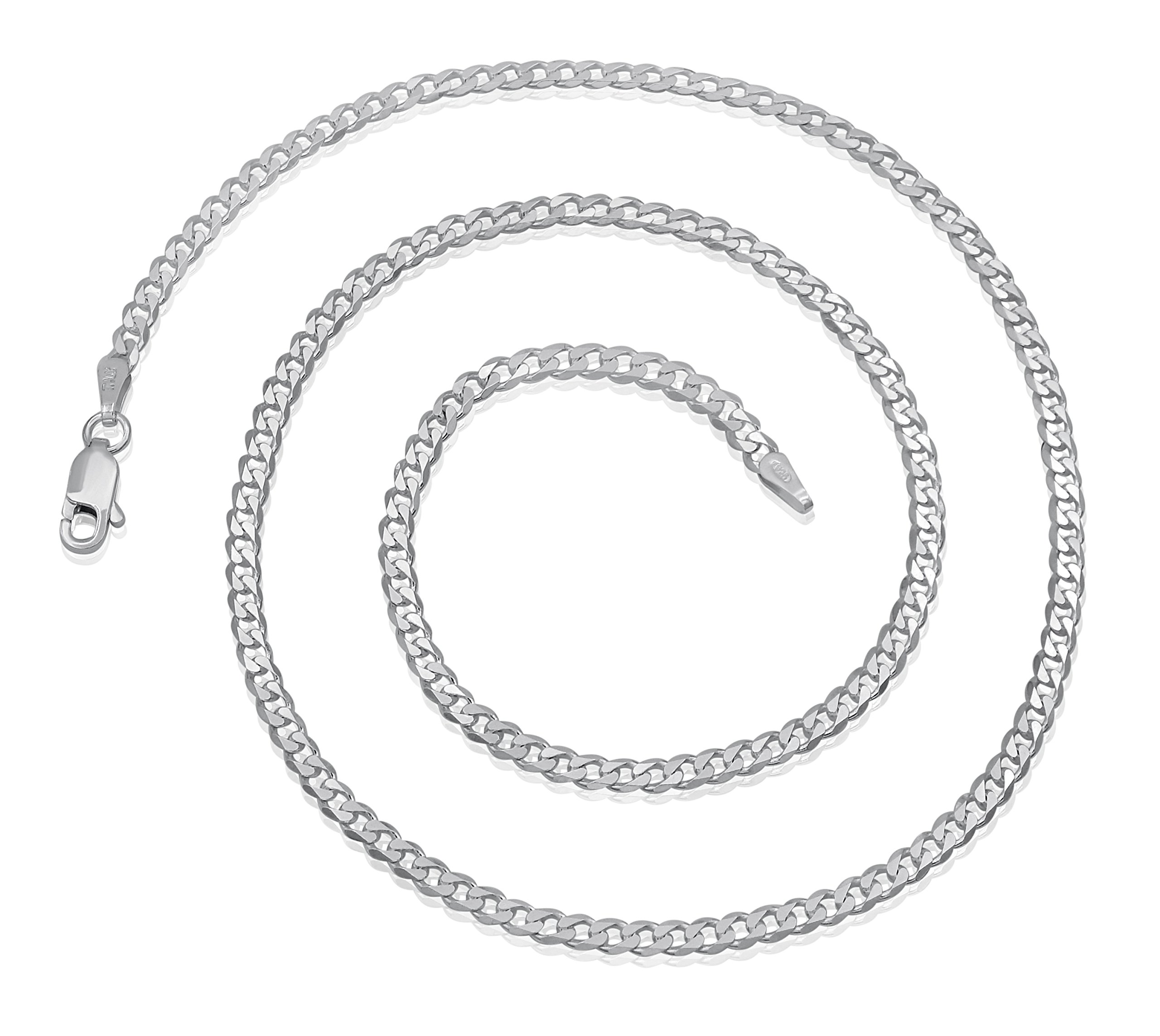 Panzerkette 925 Sterling Silber rhodiniert 3mm breit Länge wählbar 45 50 55 60 cm Silberkette anlaufgeschützt Halskette Kette Damen Herren