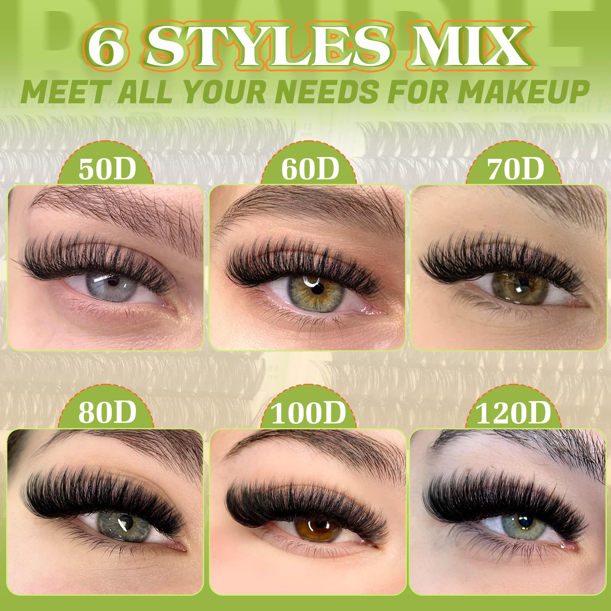 Ruairie Fluffy Cluster Lashes D Curl Volume Individual Eyelashes Clusters 50D-60D-70D-80D-100D-120D Wispy Lashes Individual Cluster 464pcs 12-18MM Lash Clusters - Image 2