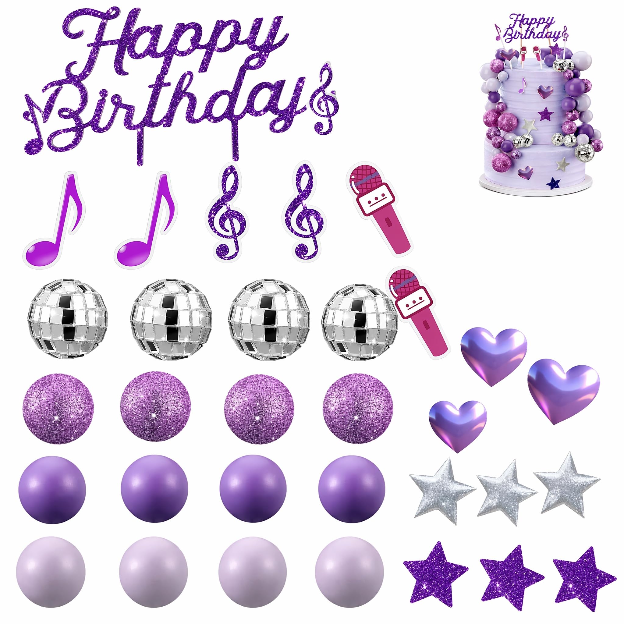 32 Pcs Round Ball Cake Toppers, Balloons Cake Topper Sticks