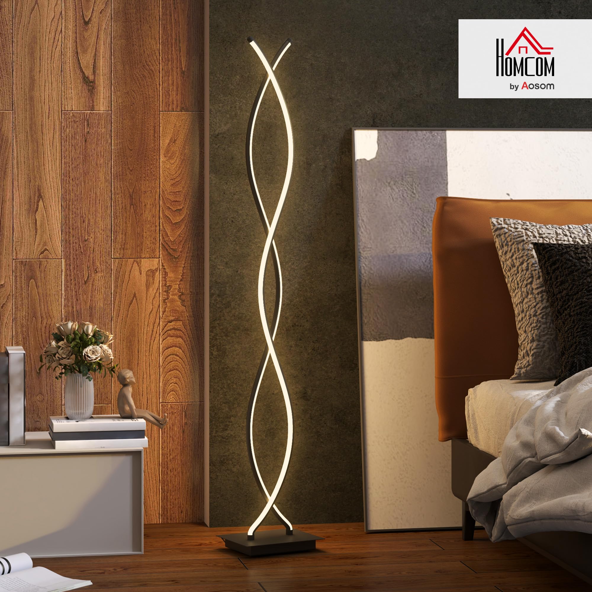 HOMCOM LED Lampa stojąca, regulowana, wyłącznik nożny, 144 cm, czarna