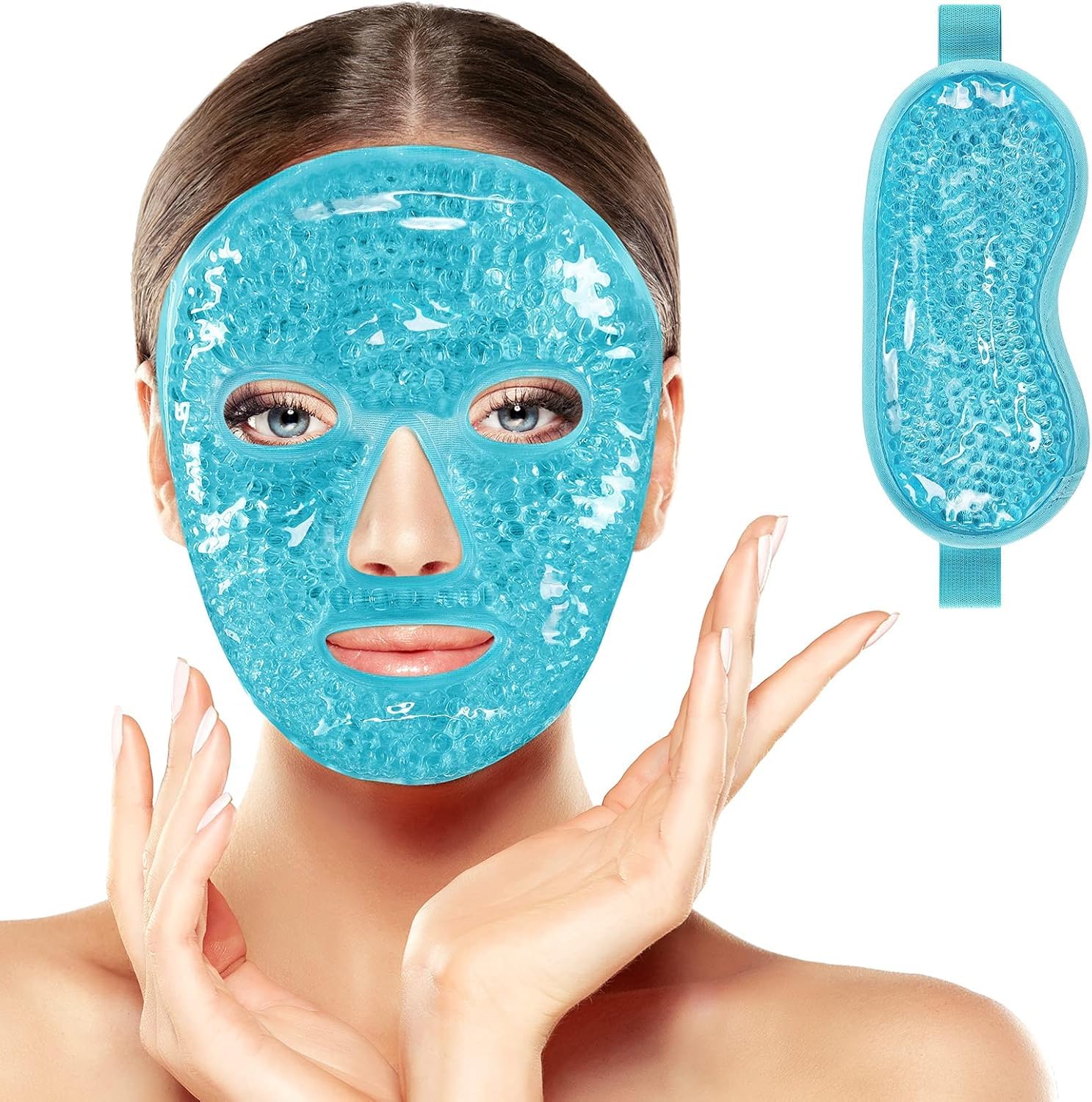 👁️FEXXA👁️ Light Blue: Eye Mask Sleeping Reusable Gel Beads Eye Mask For Hot Cold Therapy, Pain Relief Mask And Eye Pillow For Puffy Eyes, Stress Relief, Migraine, Headache And Sinus Pain👁️ (FACE & EYE MASK=COMBO-BLUE)-image-5