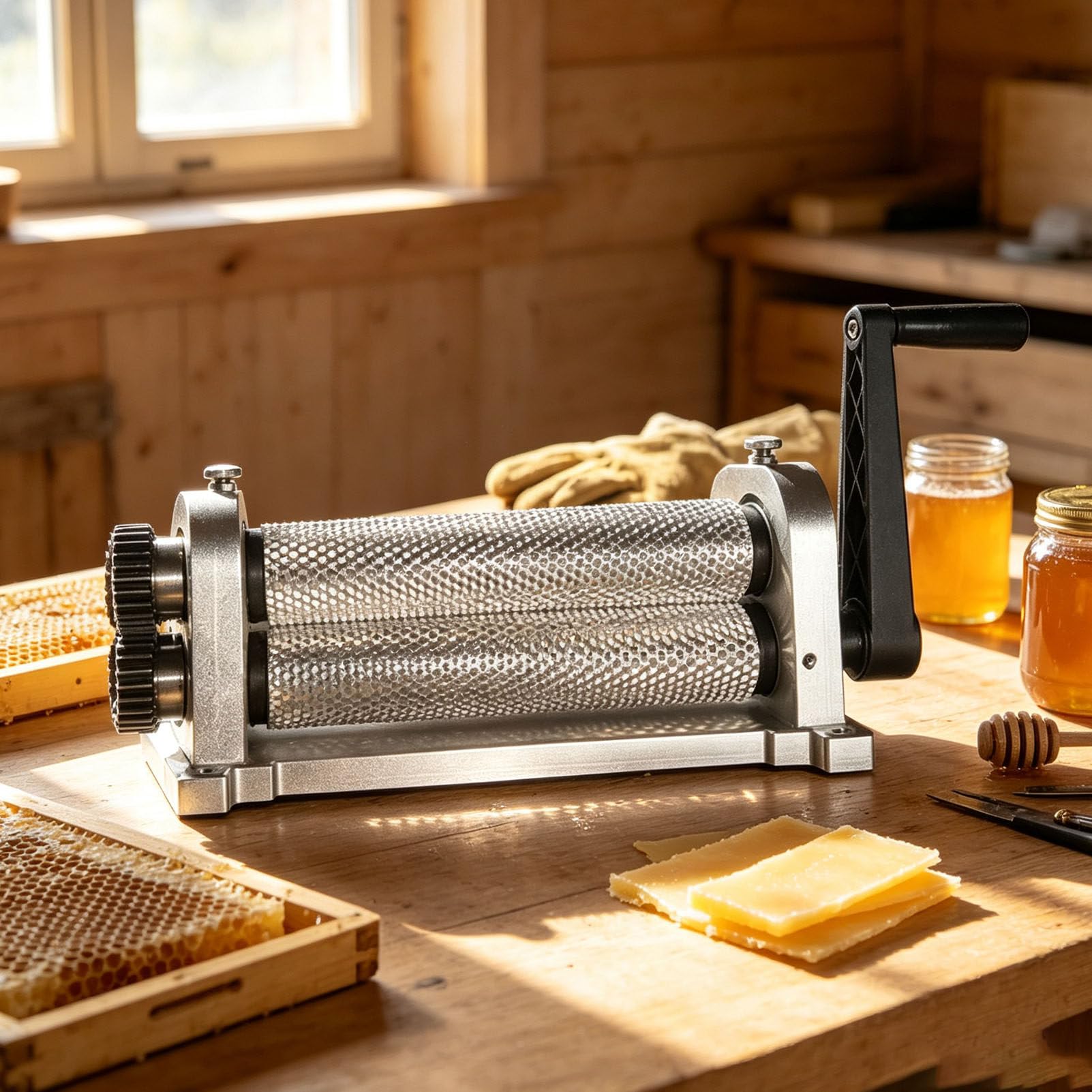 Pfps Manual Beeswax Foundation Roller Mill, 280mm Aluminum Alloy Honeycomb Printing Stamper, 4.9/5.4mm Cell Rollers for Professional Beekeepers 5.4mm