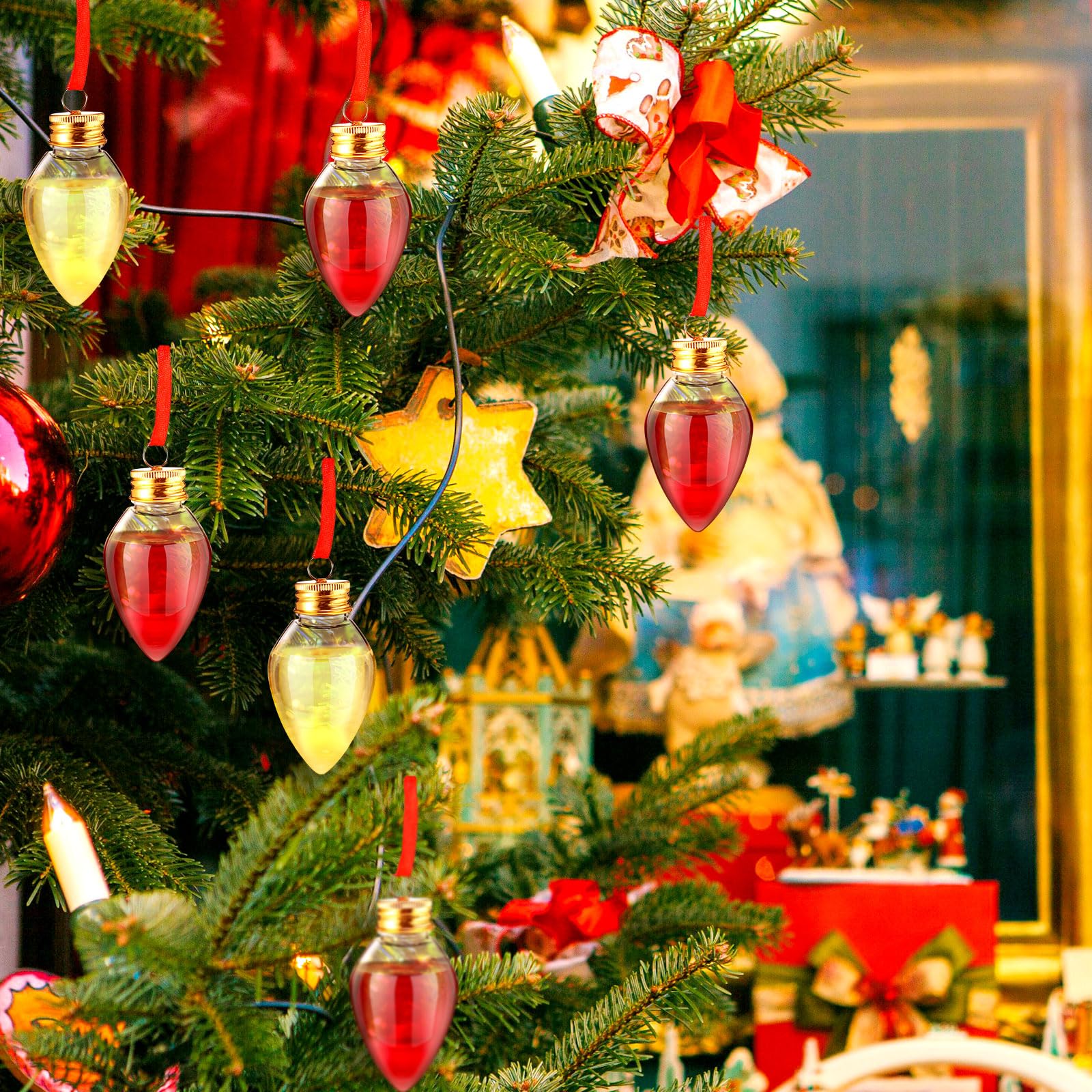 Patelai Lot de 48 boules de Noël en verre à liqueur en plastique à remplir pour sapin de Noël - Bouteilles d'eau transparentes pour décoration de fête d'intérieur et d'extérieur (goutte d'eau)