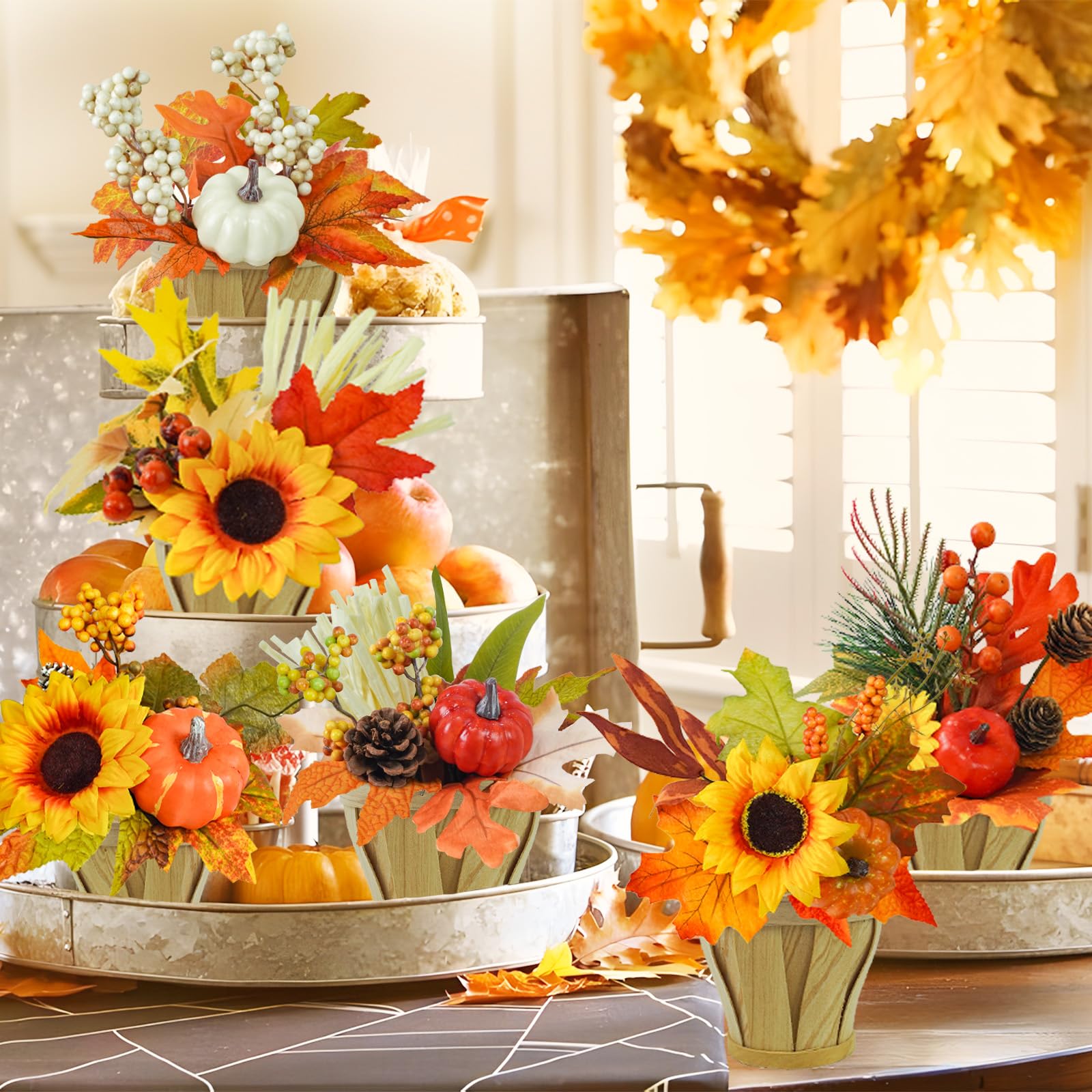 6 decorazioni autunnali da tavolo, graziosi centrotavola autunnali con zucche bianche arancioni da tavolo, decorazioni autunnali per casa, autunno, raccolto, cucina, camino, caminetto,