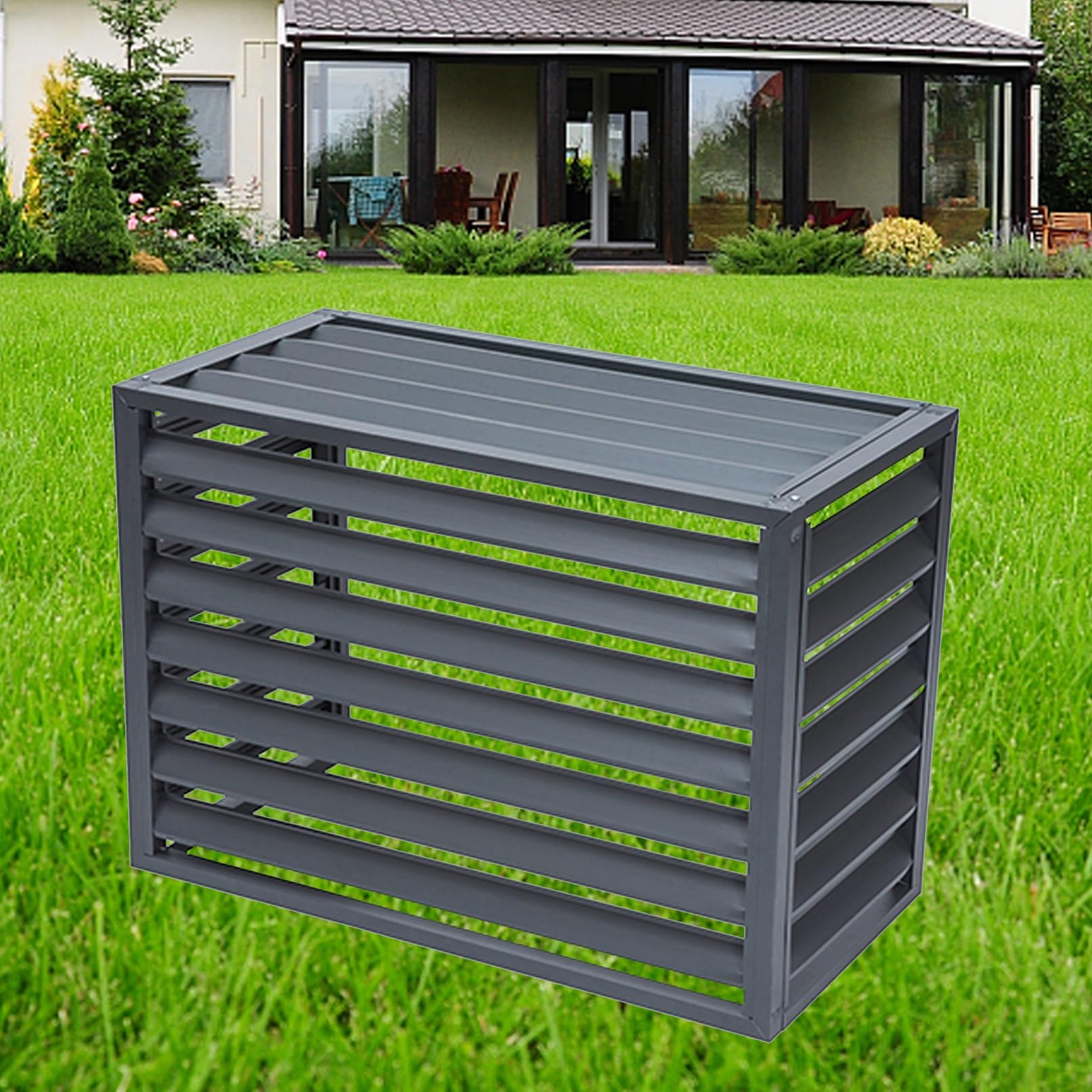 QYMYOZ Heavy Duty Privacy Fence Screen for Outdoor Air Conditioner Cover and Trash Can Enclosure Hide AC Unit with Aluminum Fence in Black for Garden Patio Lawn (2 3P)