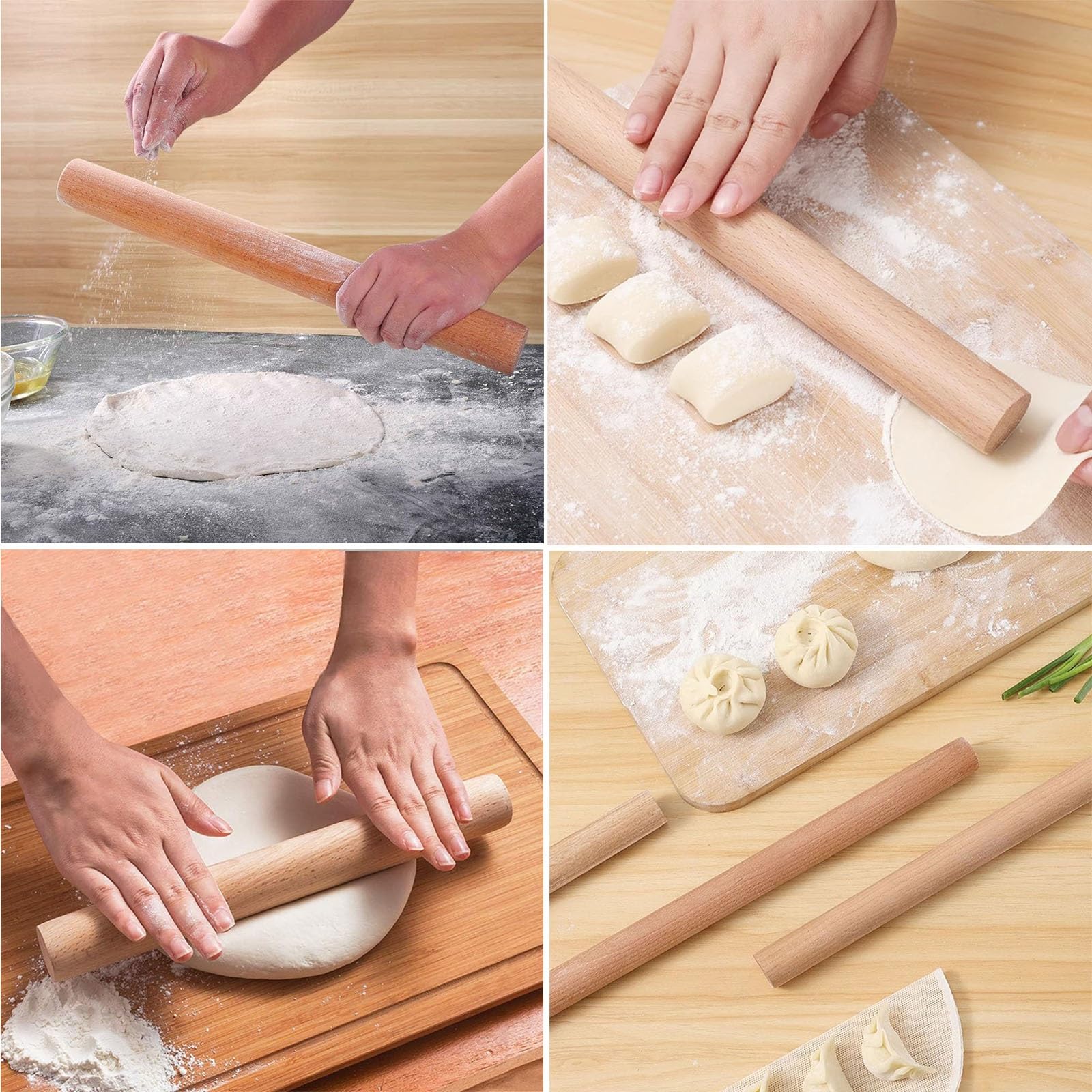 Rodillo de amasar cocina Rodillo De Madera Para Masa Rodillo De Fondant Sólido 40 50 60 CM De Largo, Rodillos Antiadherentes Para Pasta Harina Fideos Pastelería Tortilla Pan Pizza ﻿(LxD 60x3.5cm/23.6x
