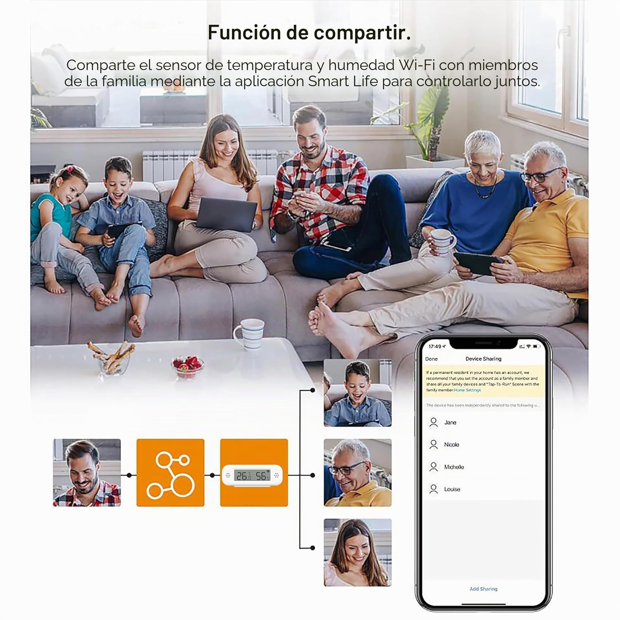 Sensor de termómetro e higrómetro Wifi, sensor de temperatura y humedad con alarma de notificación de aplicación remota, compatible con Alexa (2 pieza)
