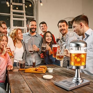 2.11Gallon Commercial Beverage Dispenser with Centre Ice Core and Stand Drip Trays Stainless Steel Cold Drink Dispenser for Parties Pub Cafeteria Restaurant Home Hotel (Silver, Double head)
