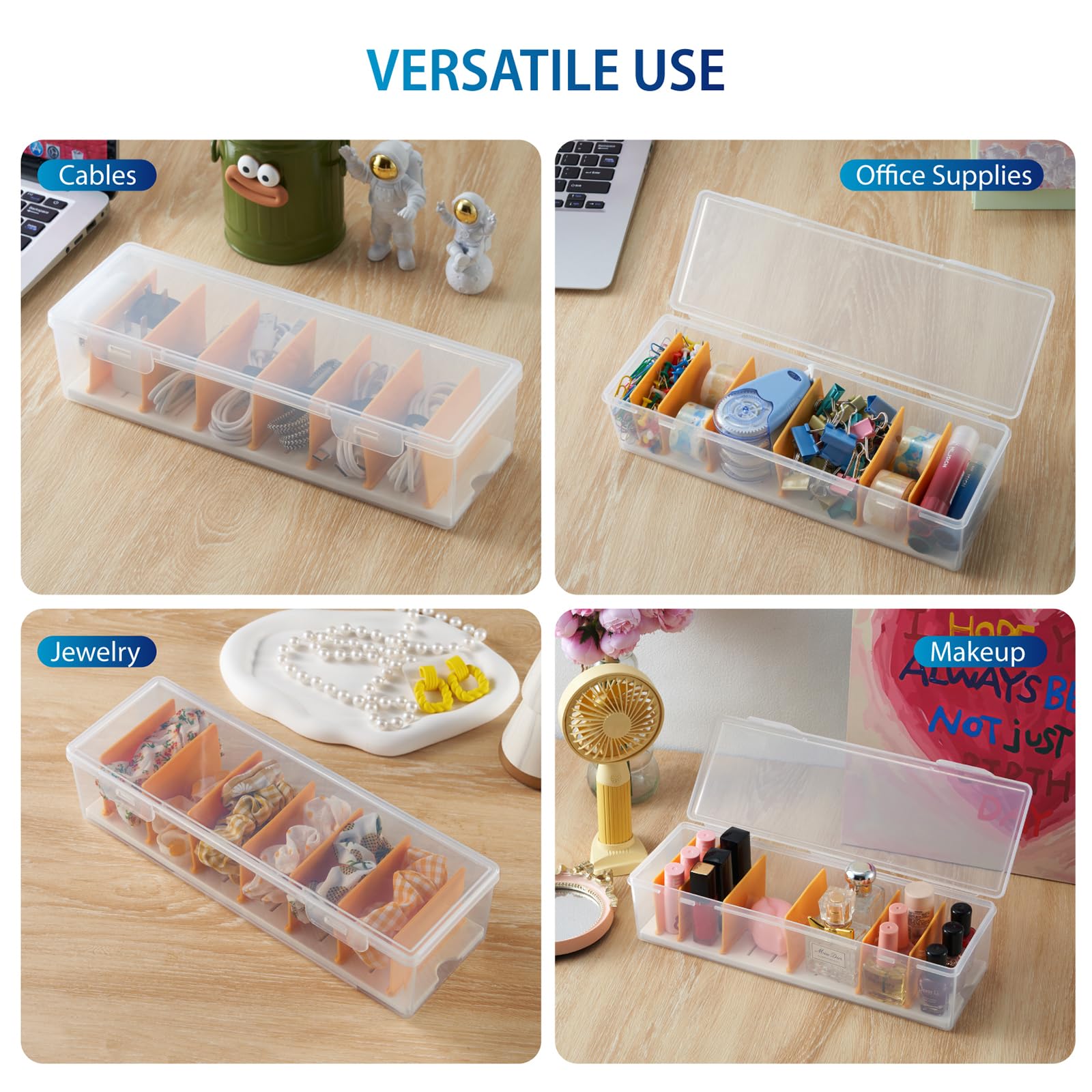 Kabel-Organizer-Aufbewahrungsbox mit 16 Kabelbindern, transparente Handy-Ladegerät-Organizer, Kabel-Organizer für Kabel, elektronische Aufbewahrungsbox für Schublade, Schreibtisch, Büro,
