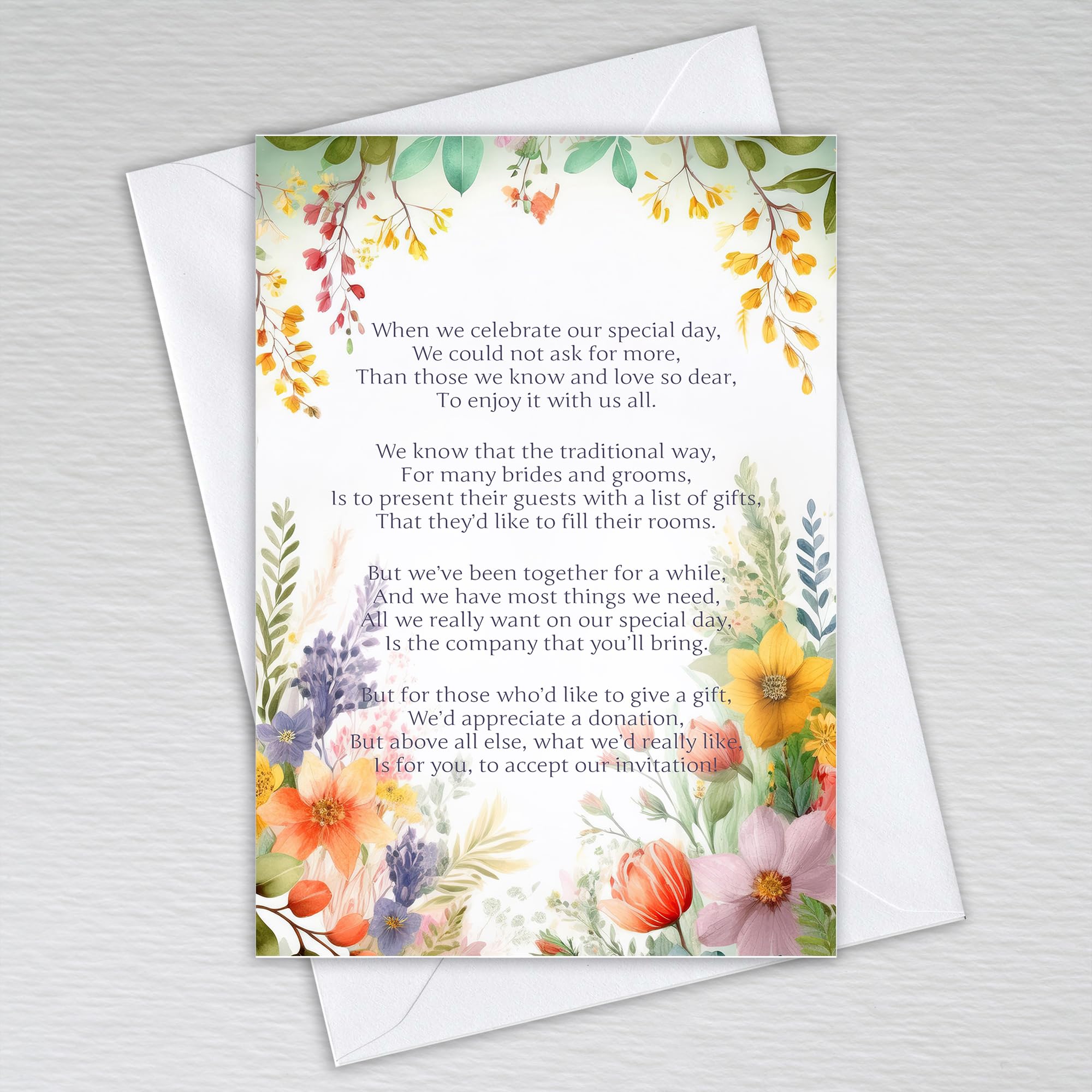 Wildflower Wedding Money Poem Cards Requesting a Monetary Gift in a Polite Manner: Vibrant Wildflower Wedding Money Poem (Pack of 50 with Envelopes)