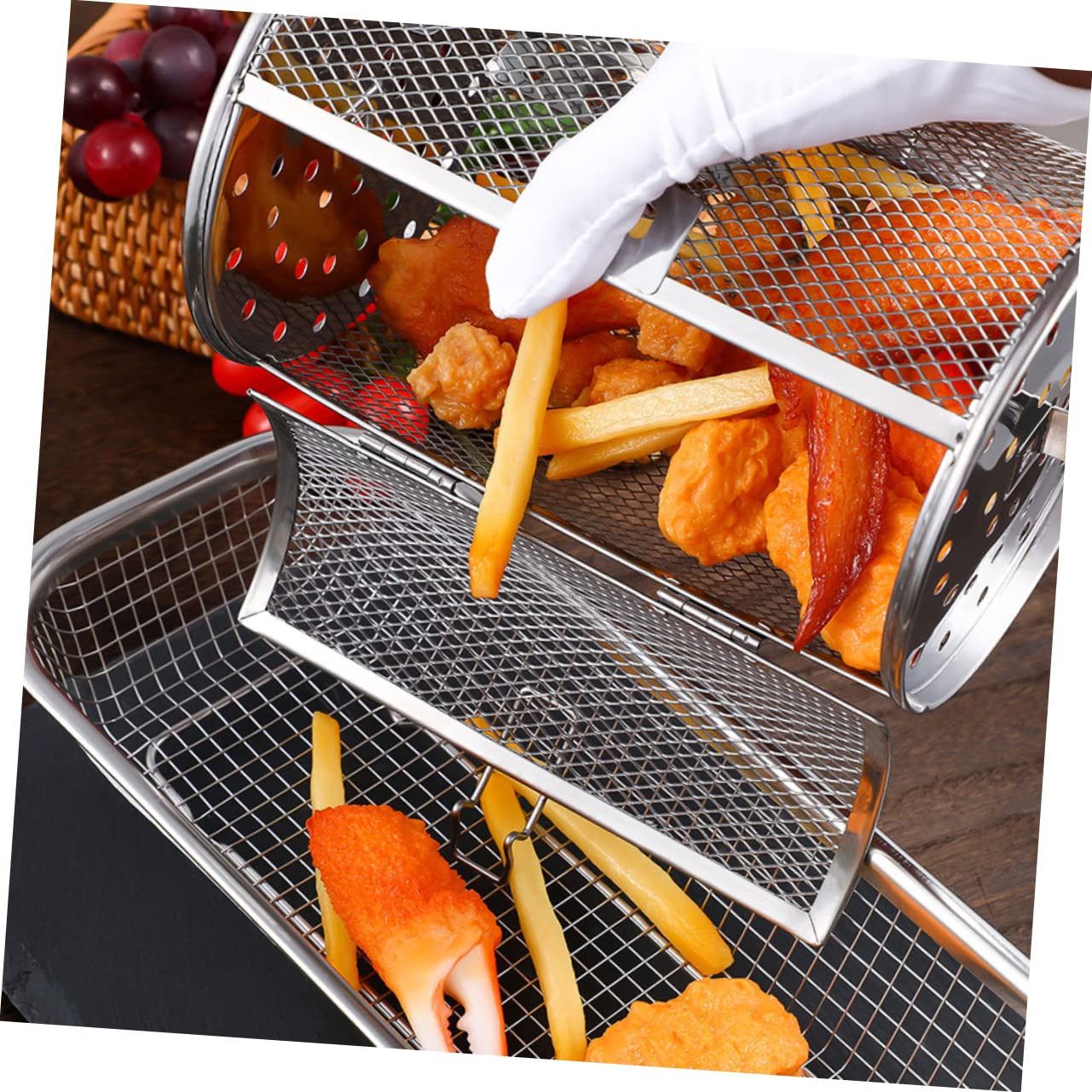 LIOOBO Rotisserie Cage for Air Fryer Oven Basket Stainless Fryer Basket Baking Supplies