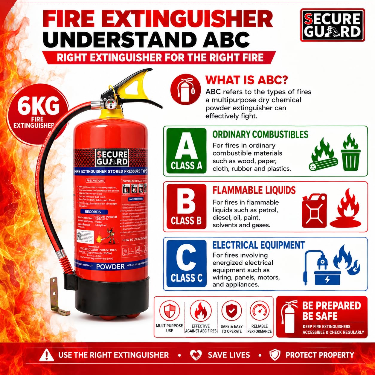 Secure Guard Fire Extinguisher - 6kg ABC Powder -2