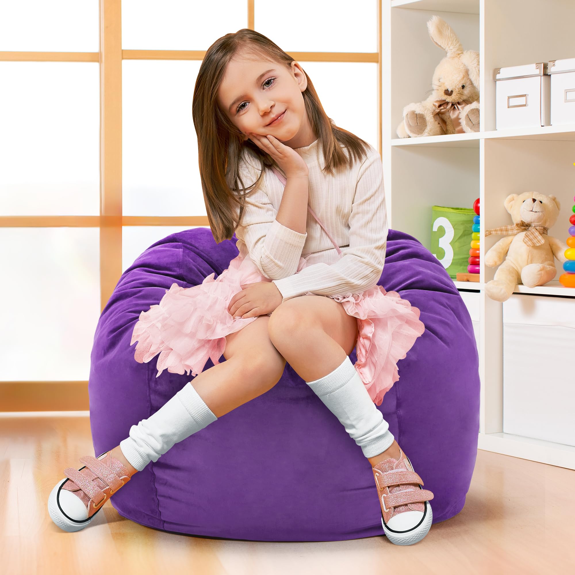 Hobestluk Bean Bag Chairs 2.5FT Bean Bag Chair with Memory Foam Filled & Machine Washable Cover,Beanbag Chair, Small Bean Bag Chairs for Playroom,