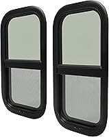 HECASA 12x22 RV Trailer Window Vertical Sliding Replacement - Tinted Glass, Screens, Rust-Proof Trim Kit, 2 Pack