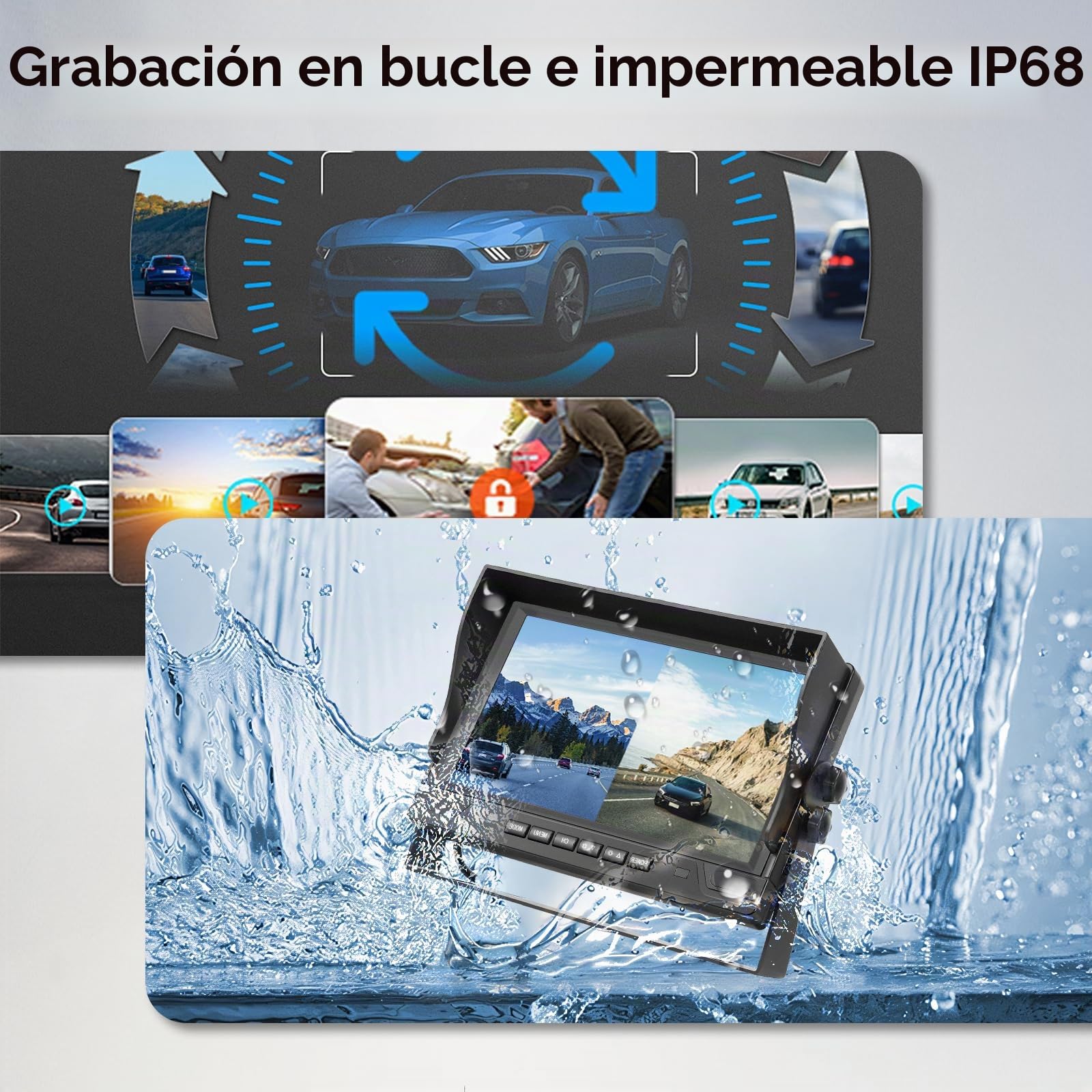 Podofo 2 Cámaras Traseras Inalámbricas con 9» IPS Monitor de Pantalla Grande, HD Cámaras de Marcha atrás para Camión Remolque RV Autobús Camper, Grabación en Bucle IP68 Impermeable BSD Dash CAM